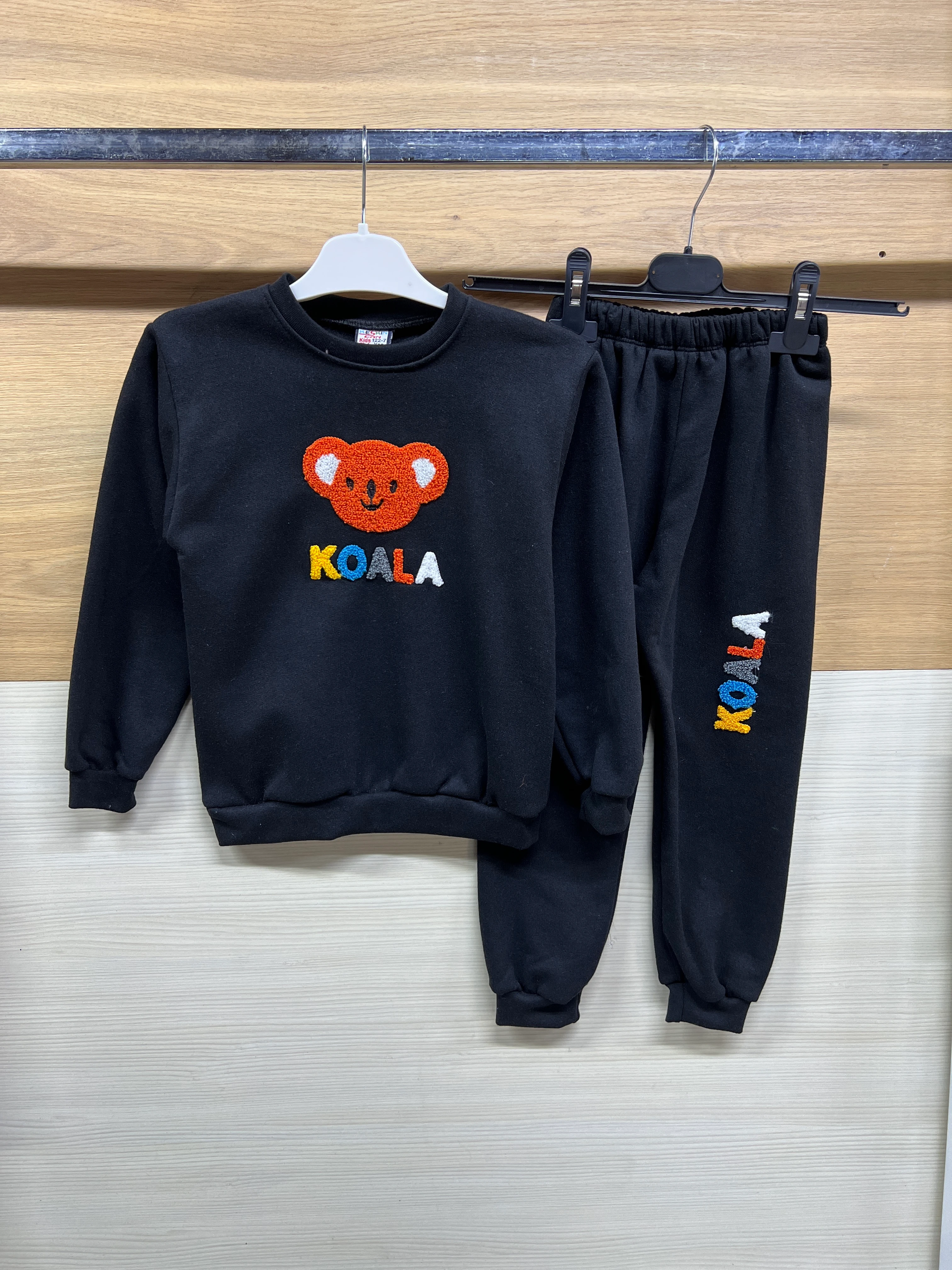 Koala Nakışlı Kalın Şardonlu Alt Üst Takım Siyah