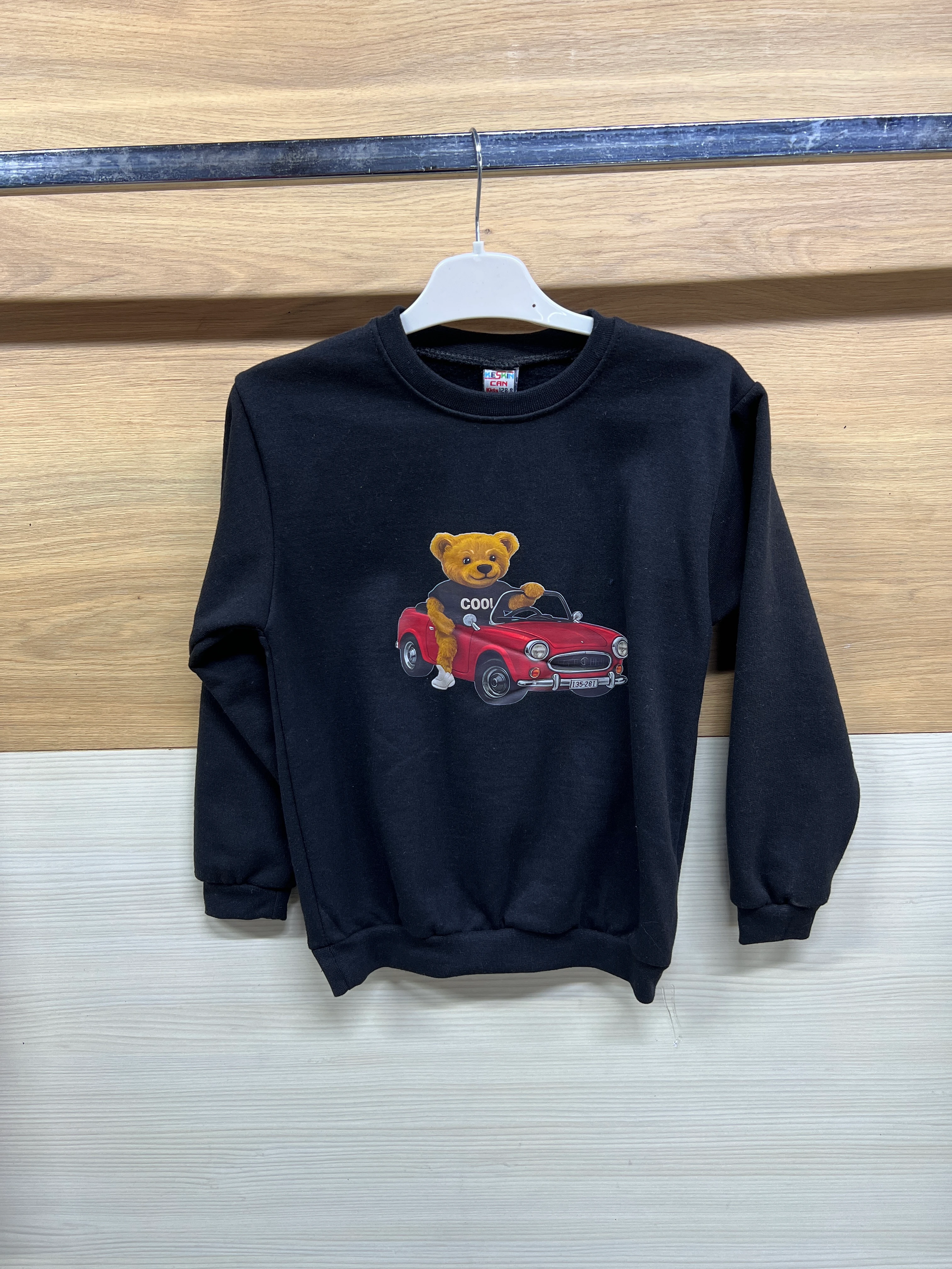 Arabalı Ayıcık Baskılı Kalın Şardonlu Alt Üst Takım Siyah