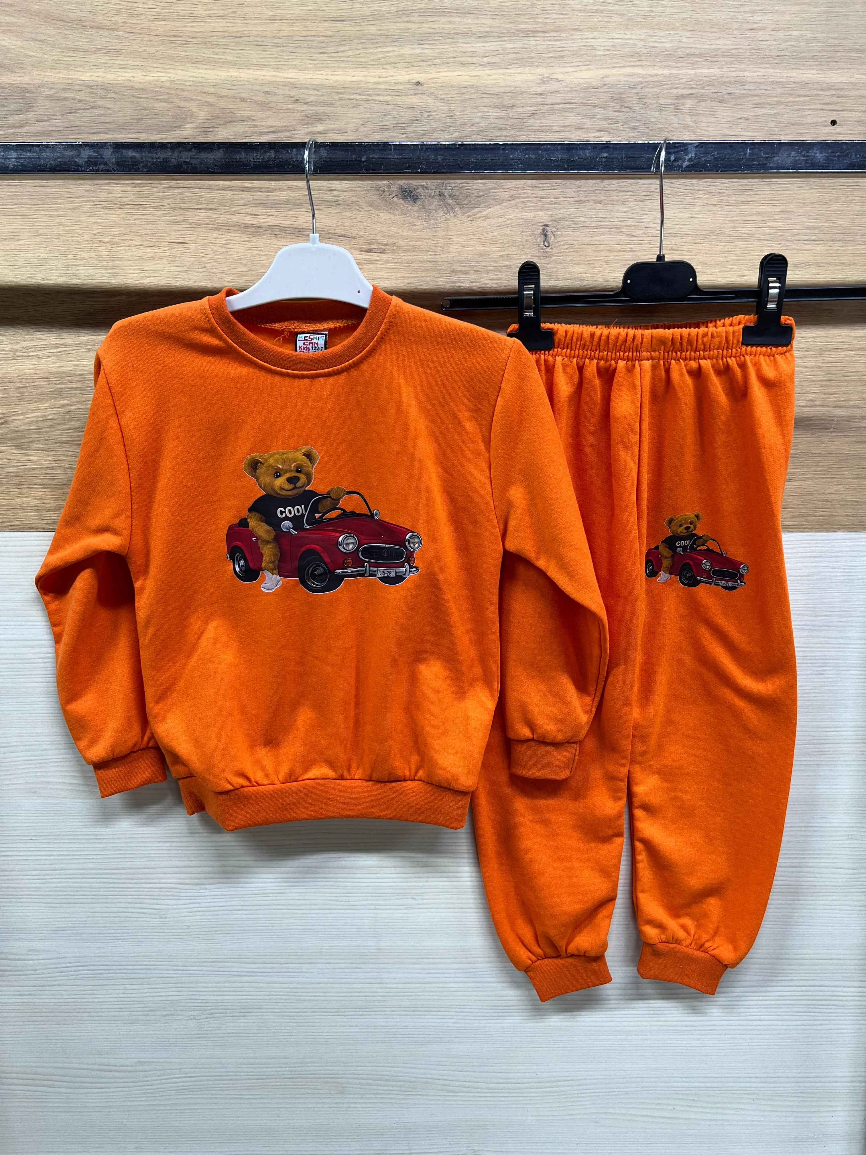 Arabalı Ayıcık Baskılı Kalın Şardonlu Alt Üst Takım Turuncu