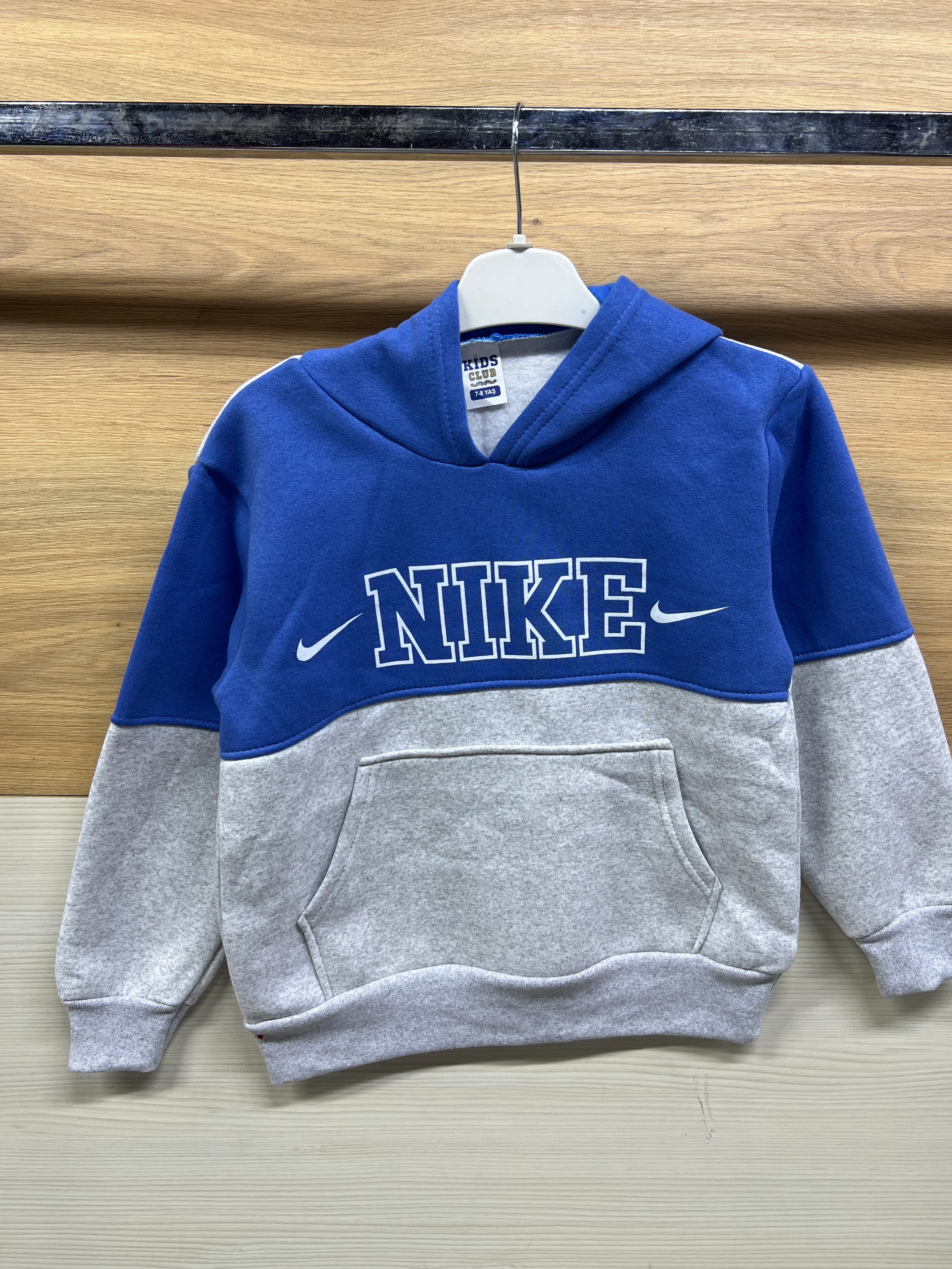 Baskılı Kapşonlu Kalın 3 ip Şardonlu Alt Üst Takım Maviye Gri