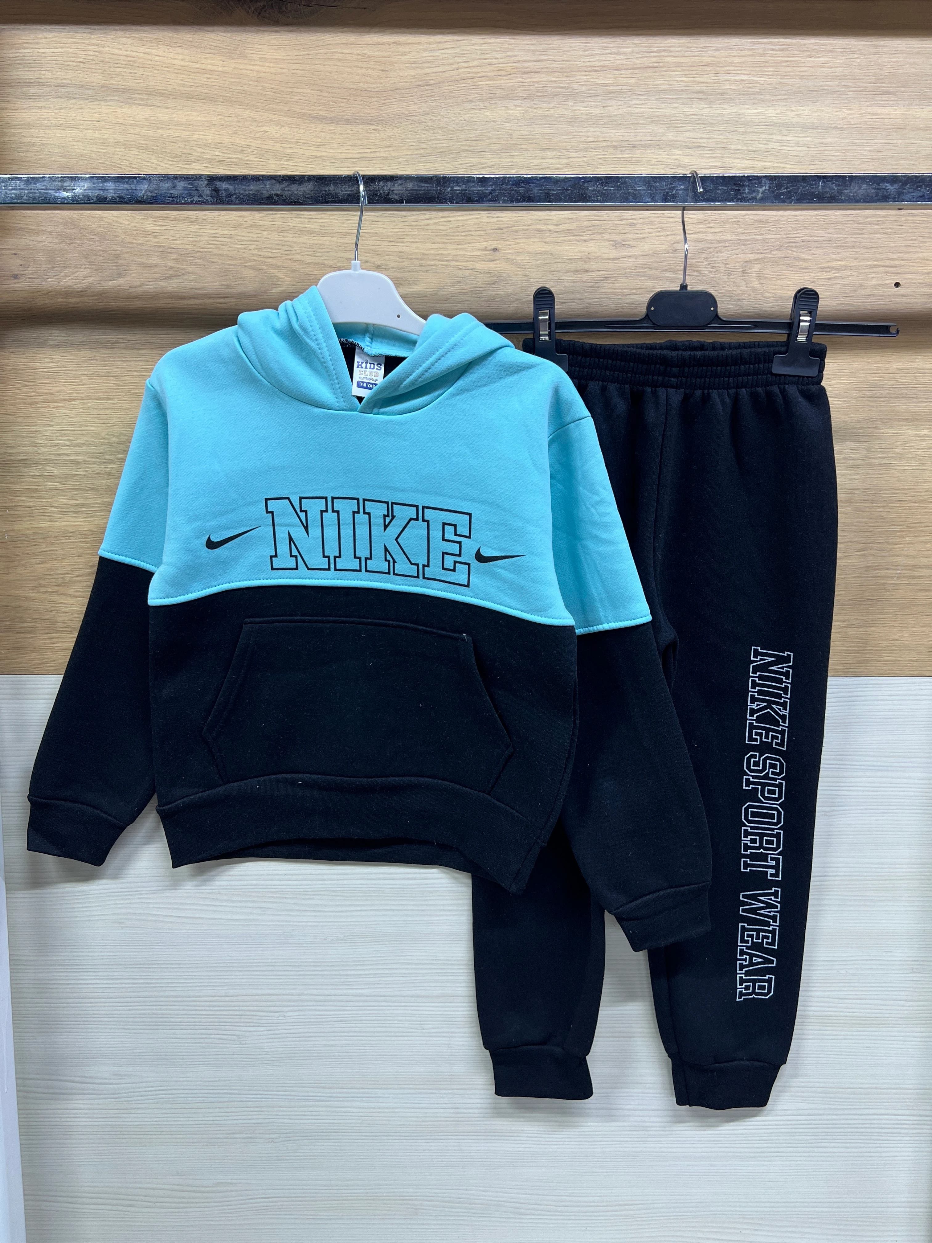 Baskılı Kapşonlu Kalın 3 ip Şardonlu Alt Üst Takım Turkuaz