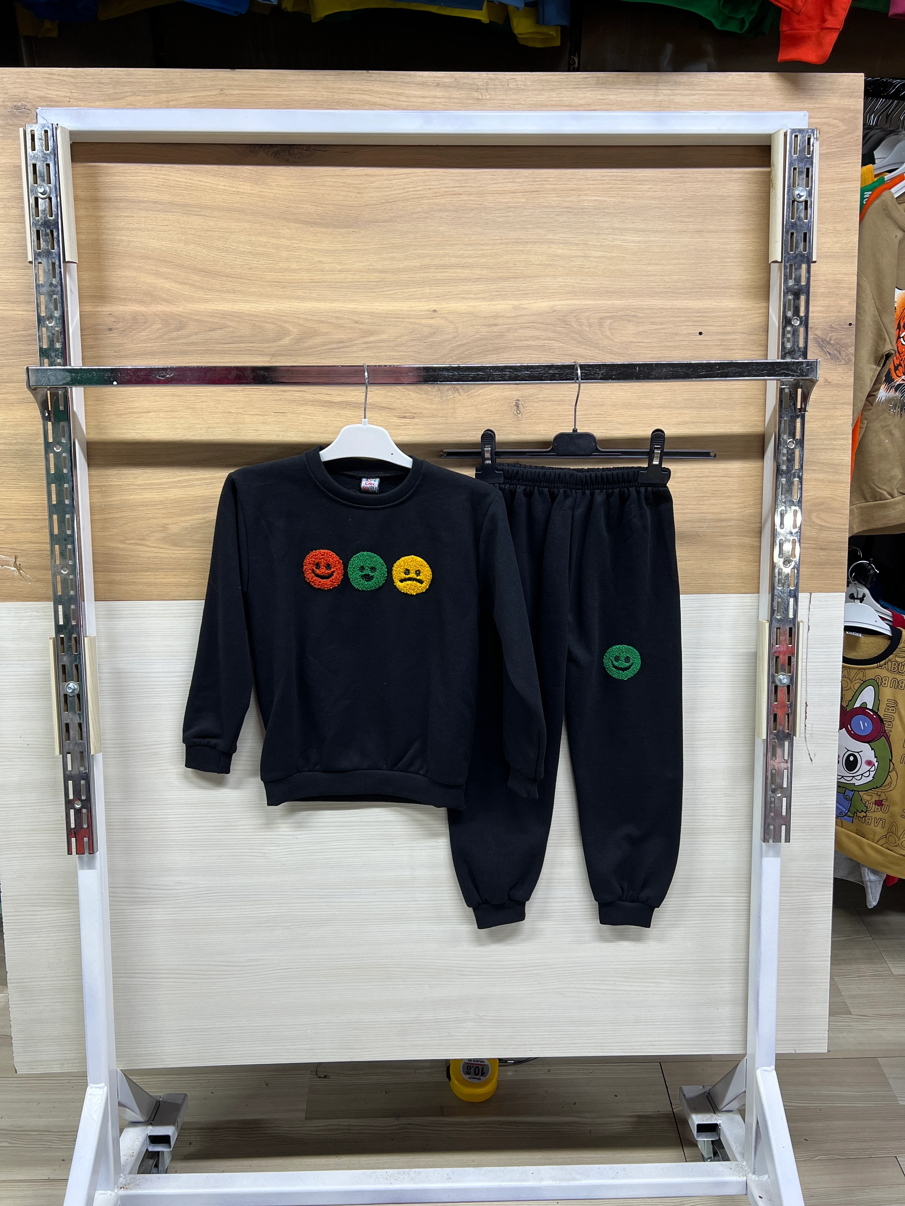 Emoji Nakışlı Kalın Şardonlu Alt Üst Takım Siyah