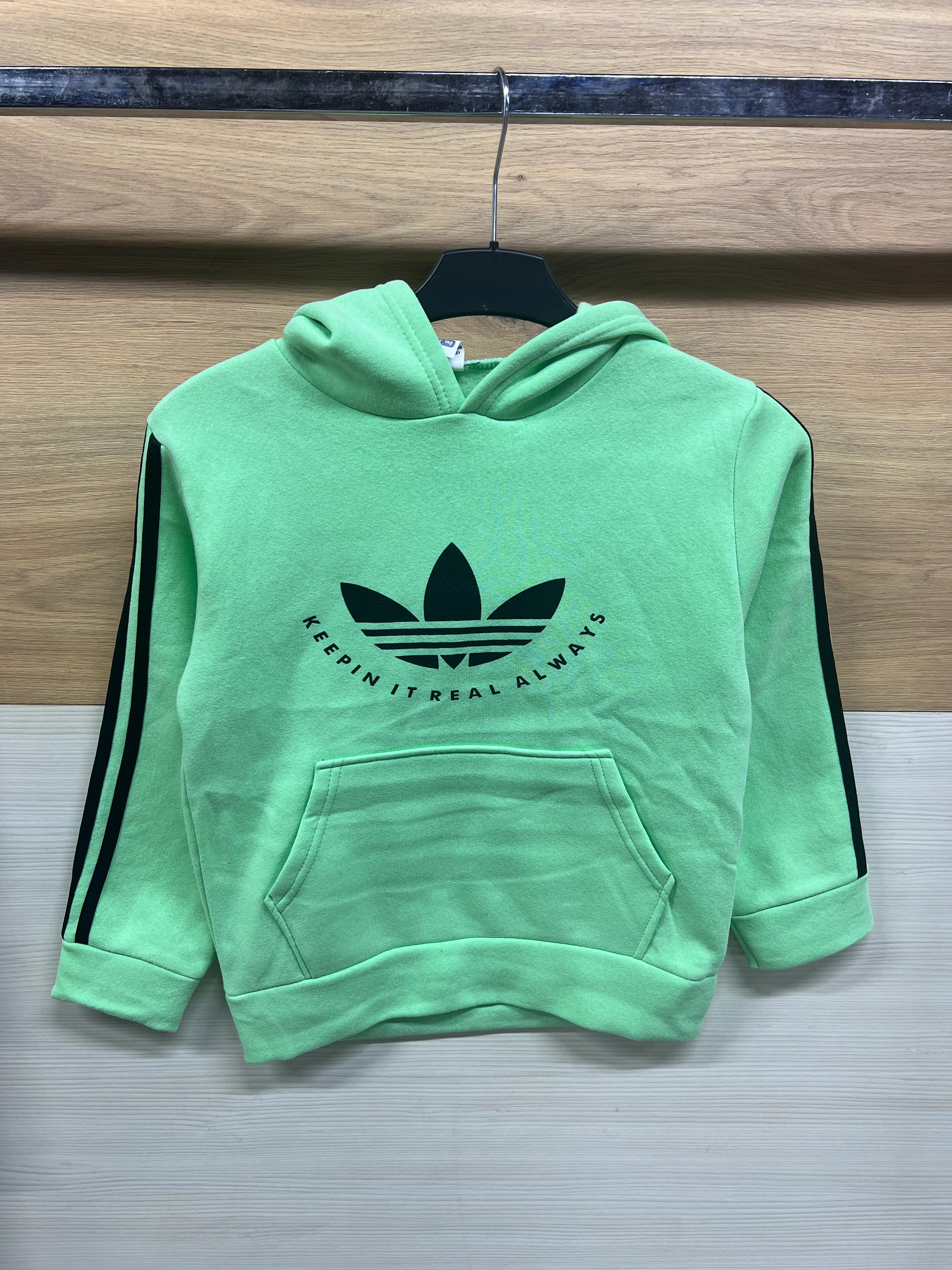 3 Çizgili Kapşonlu Kalın 3 ip Şardonlu Alt Üst Takım Yeşil