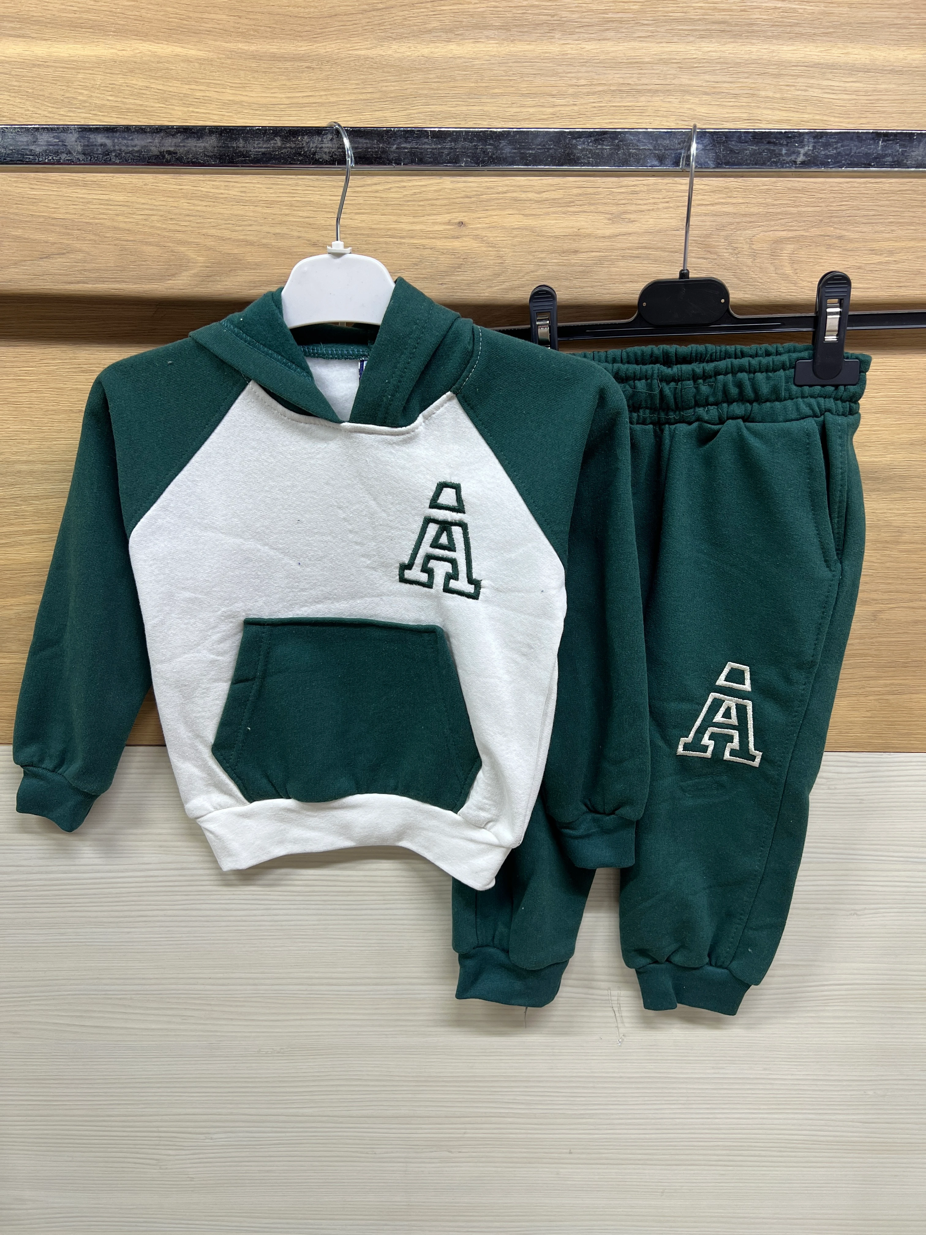 Kapşonlu Çepli Kalın Şardonlu Alt Üst Takım Zümrüt Yeşili