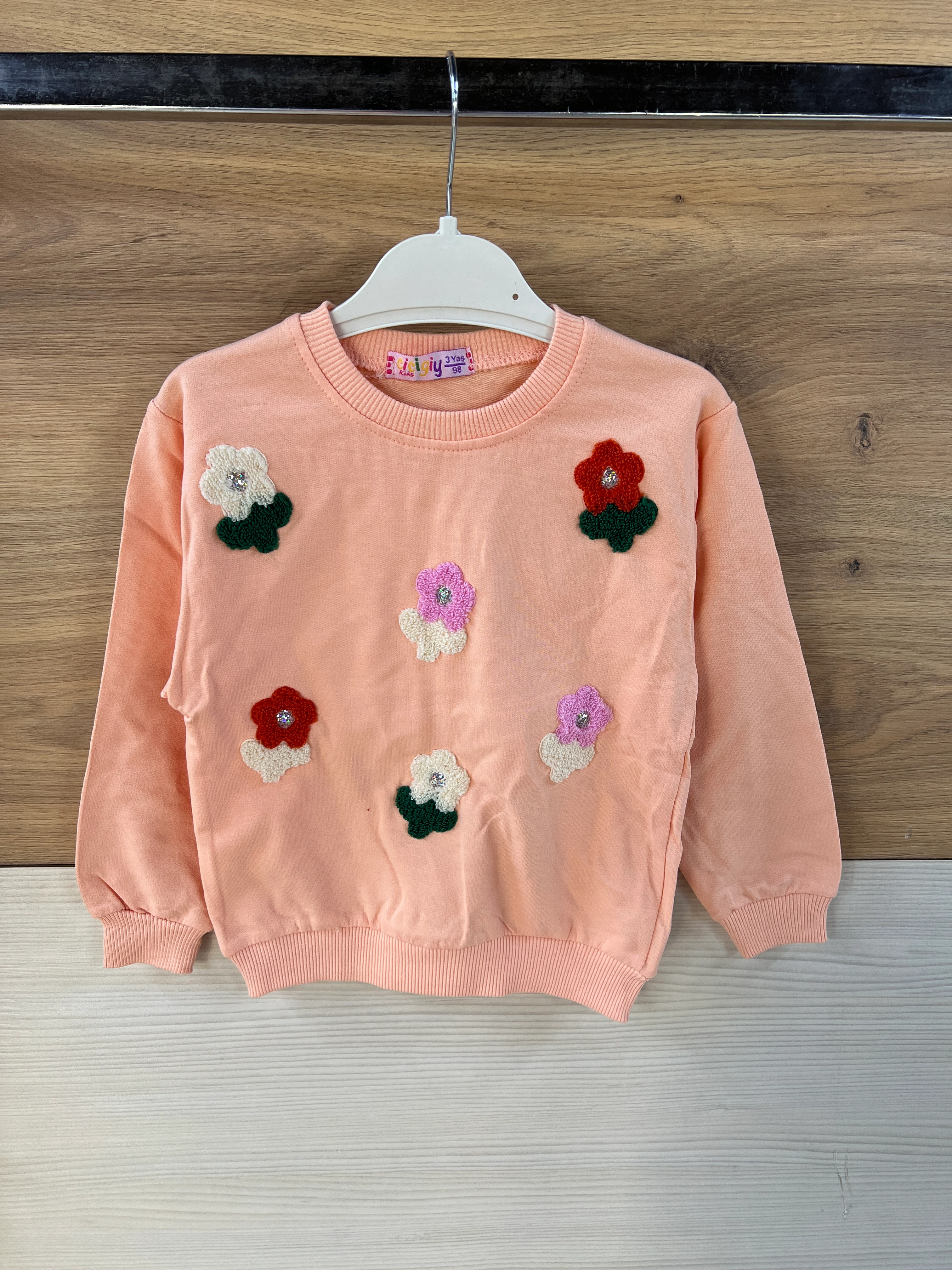 Çicek Nakışlı Şardonsuz Alt Üst Takım Pudra