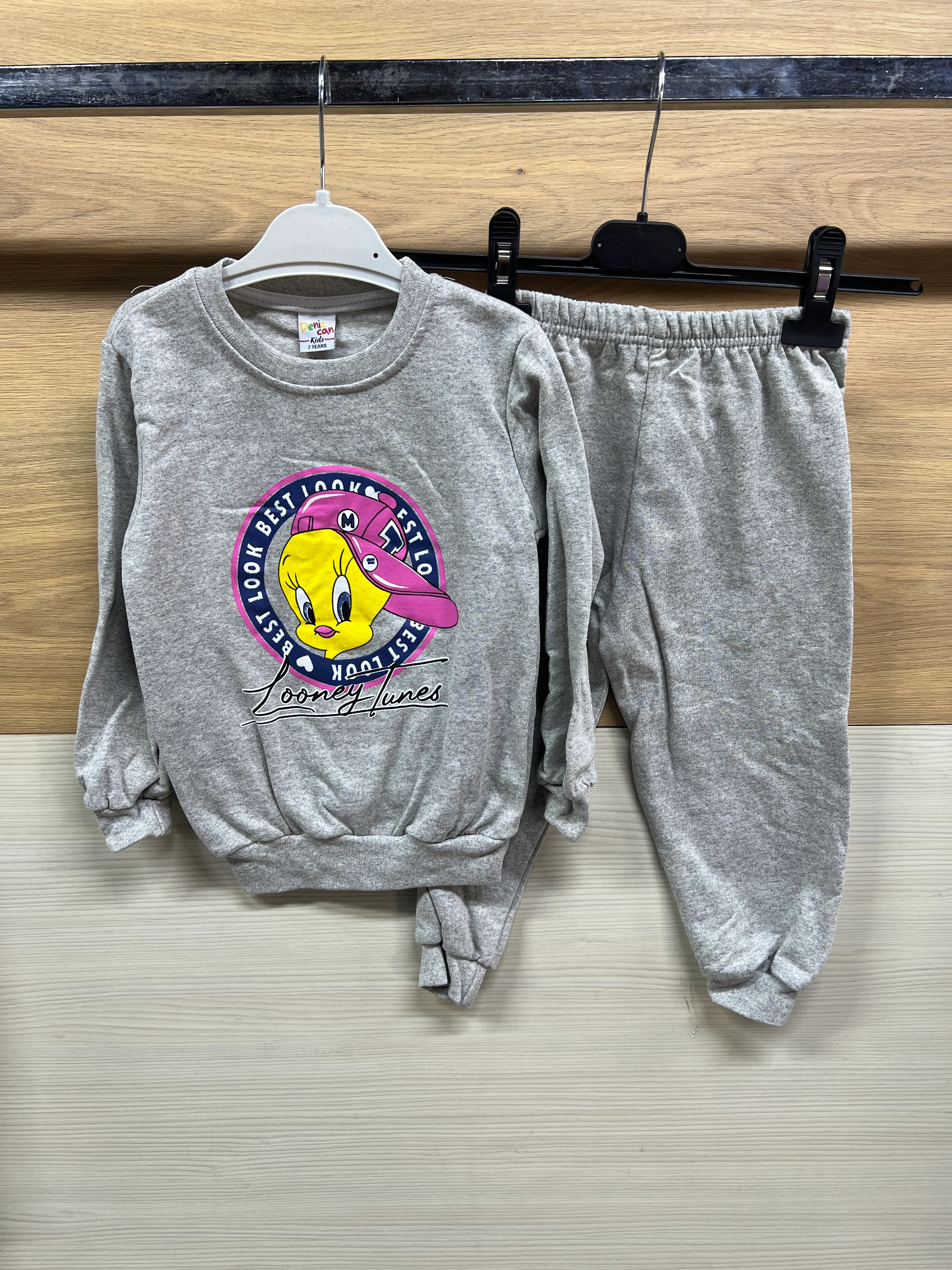 Tweety Baskılı Şardonlu Alt Üst Takım Gri