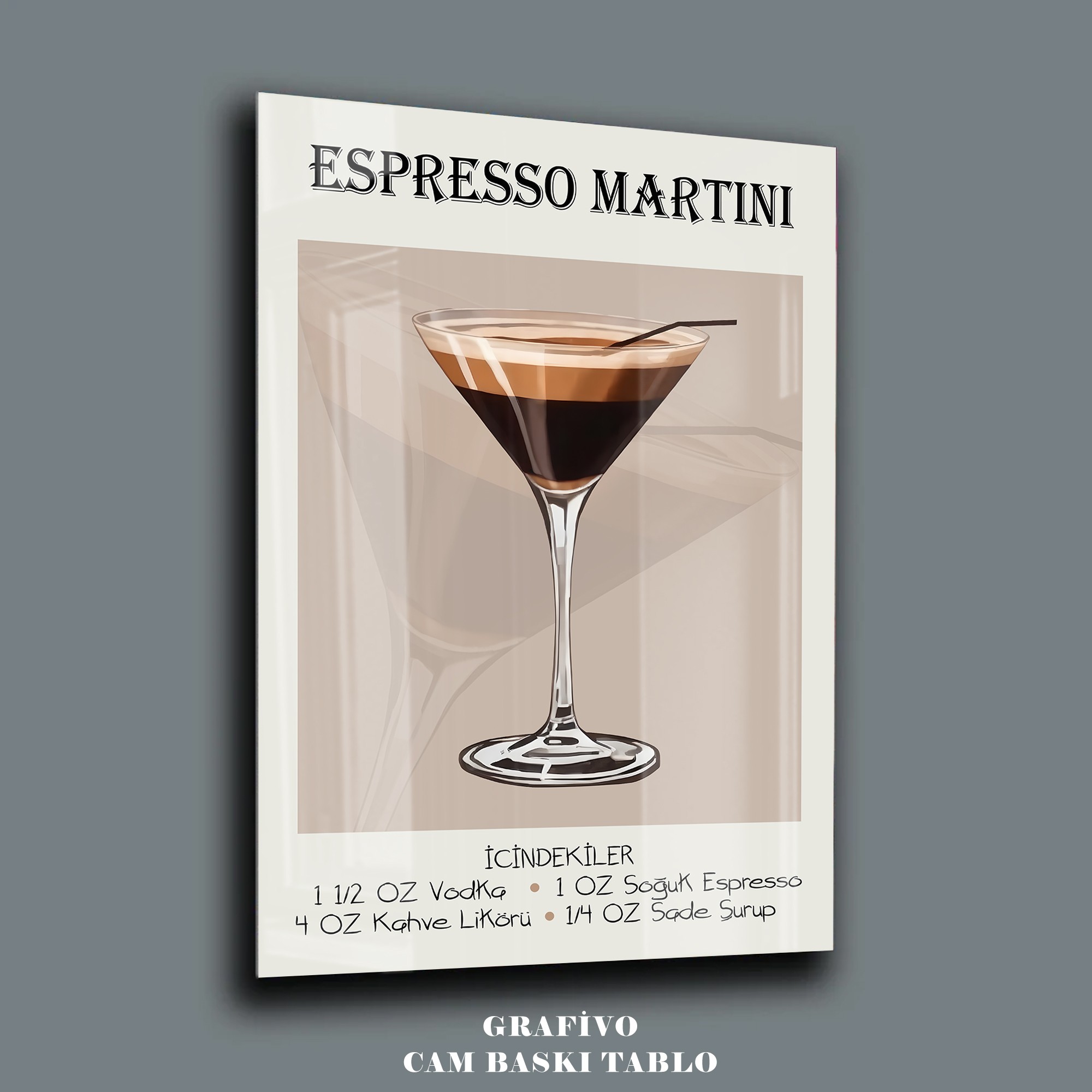 Espresso Martini İçecek Tasarım Cam Tablo 