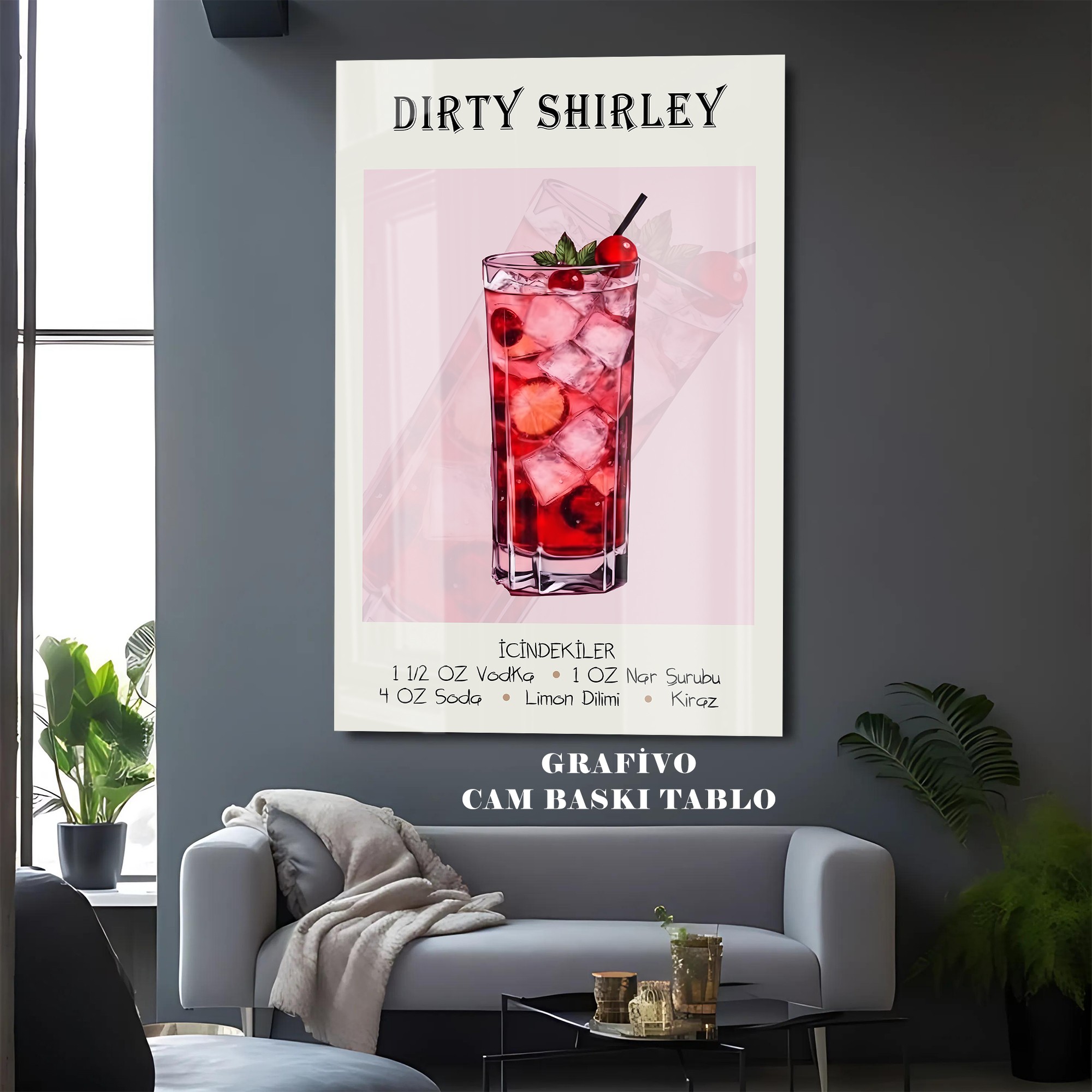 Dirty Shirley İçecek Tasarım Cam Tablo 