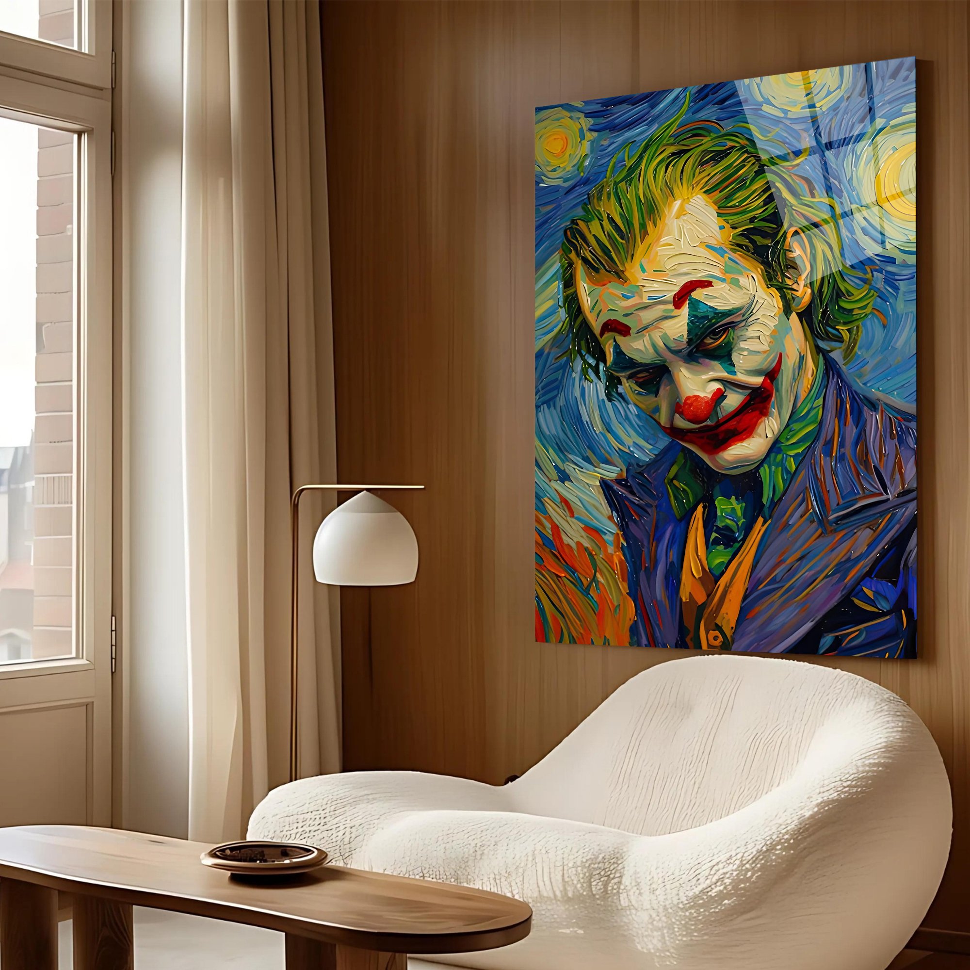 Joker Van Gogh Tarzında Cam Tablo