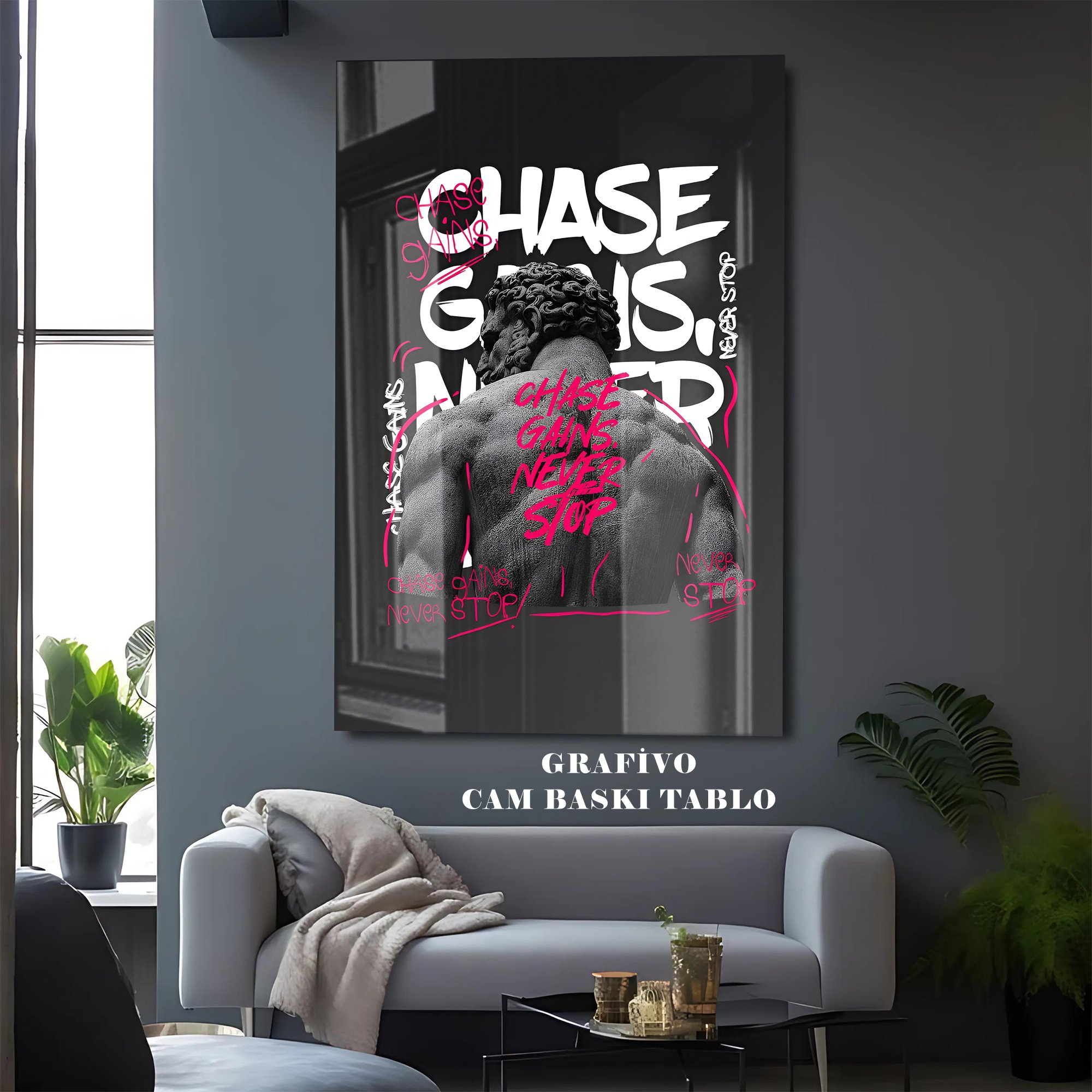 Chase Gains Motivasyon Tablosu, Cam Baskı Tablo Grafik Tasarım