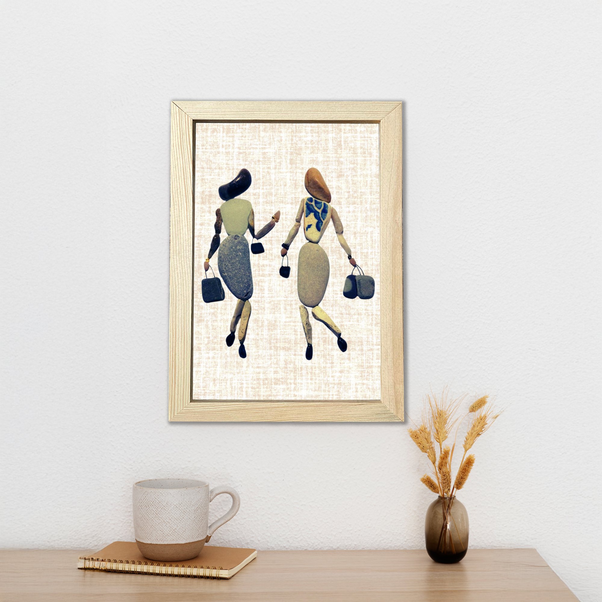 Alışveriş Yapan Kadınlar Soyut Stilde Ahşap Çerçeveli Poster