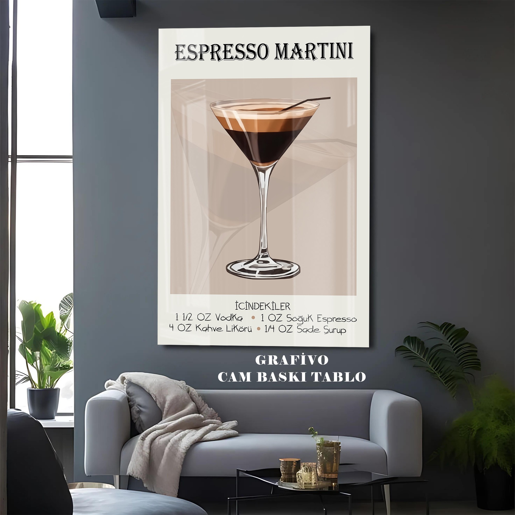 Espresso Martini İçecek Tasarım Cam Tablo 