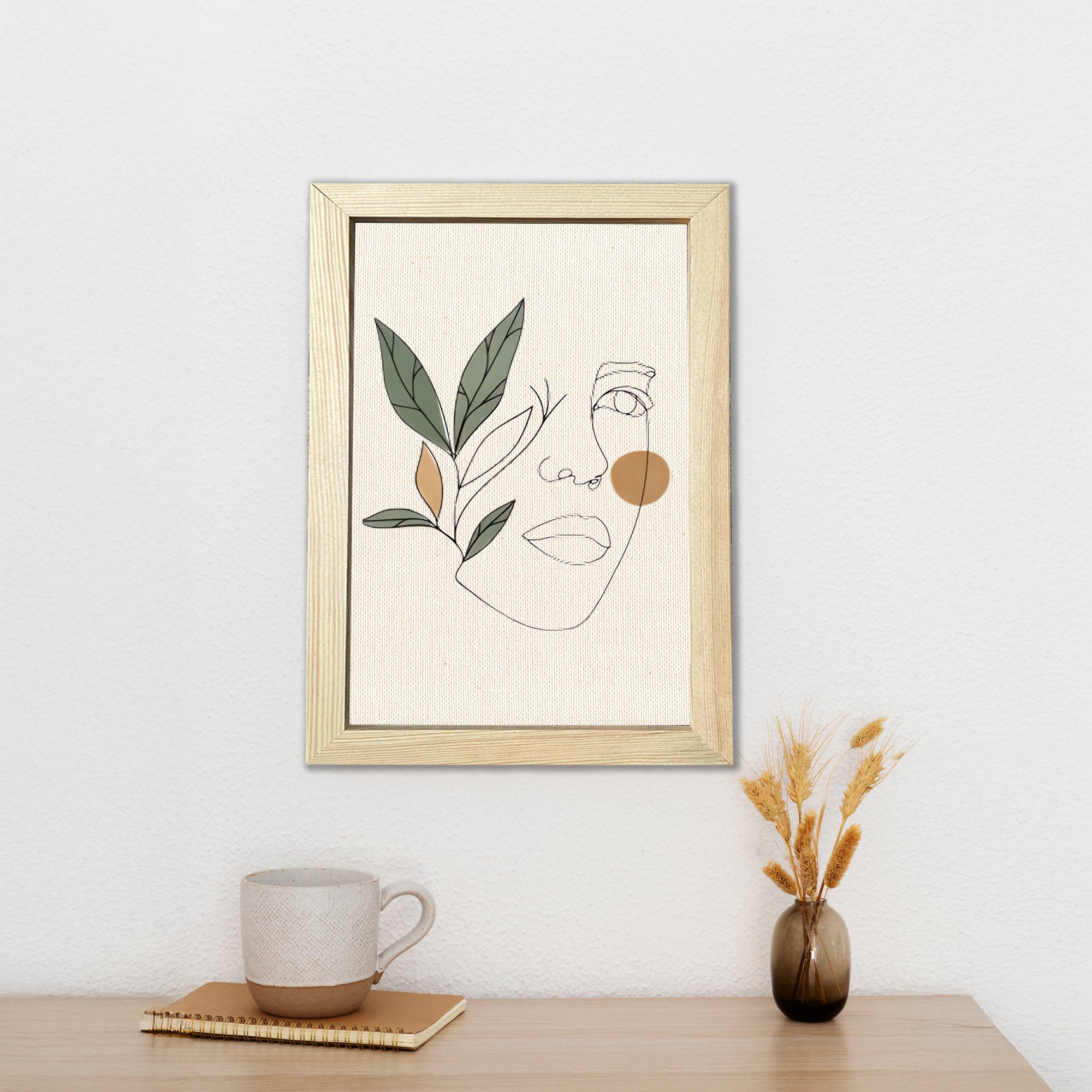 Ahşap Çerçeveli Poster Lineart Bohem