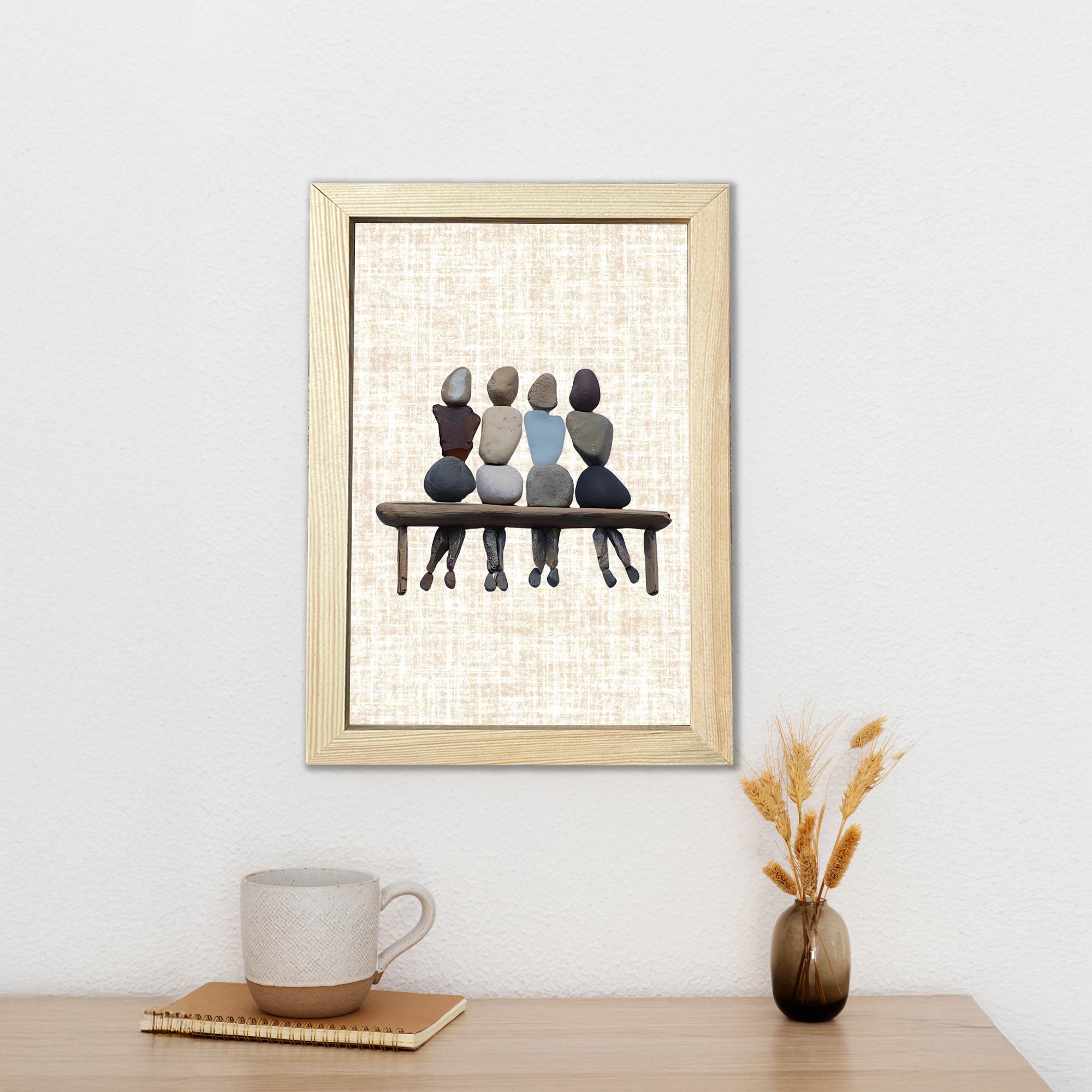 4 kadınlar taş sanatı tasarım ahşap çerçeveli poster