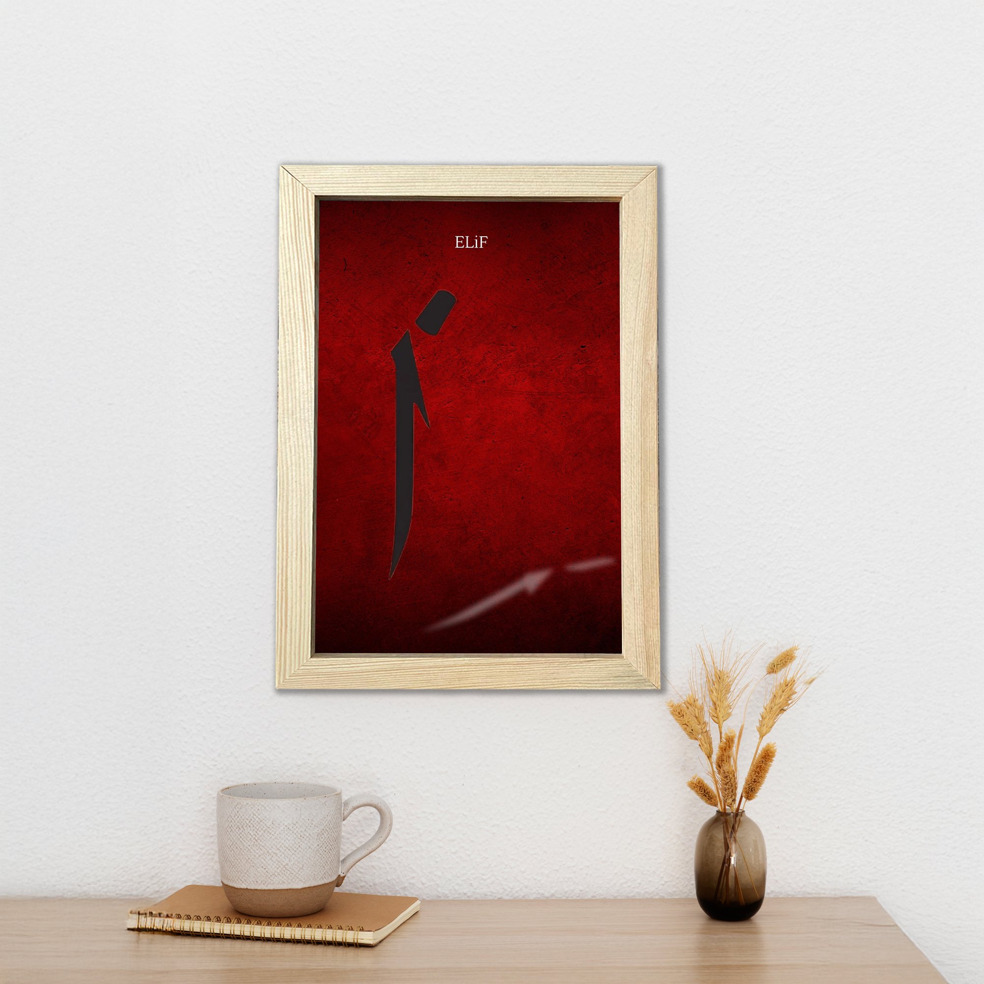 Arapça Elif Harfi Kırmızı Çerçeveli Ahşap Poster