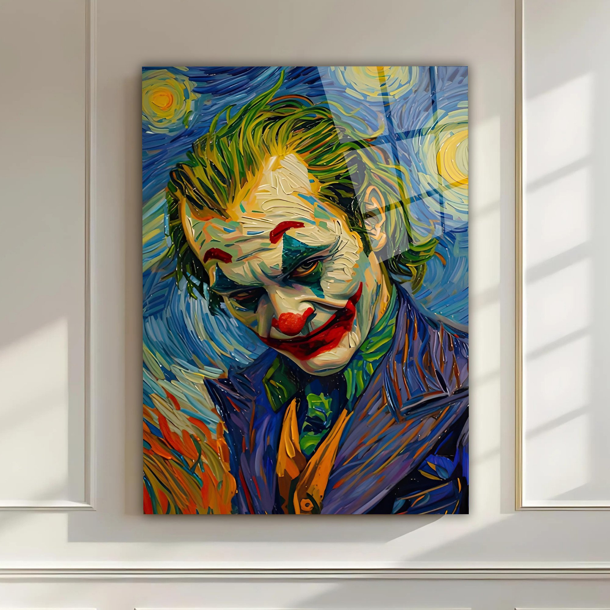 Joker Van Gogh Tarzında Cam Tablo