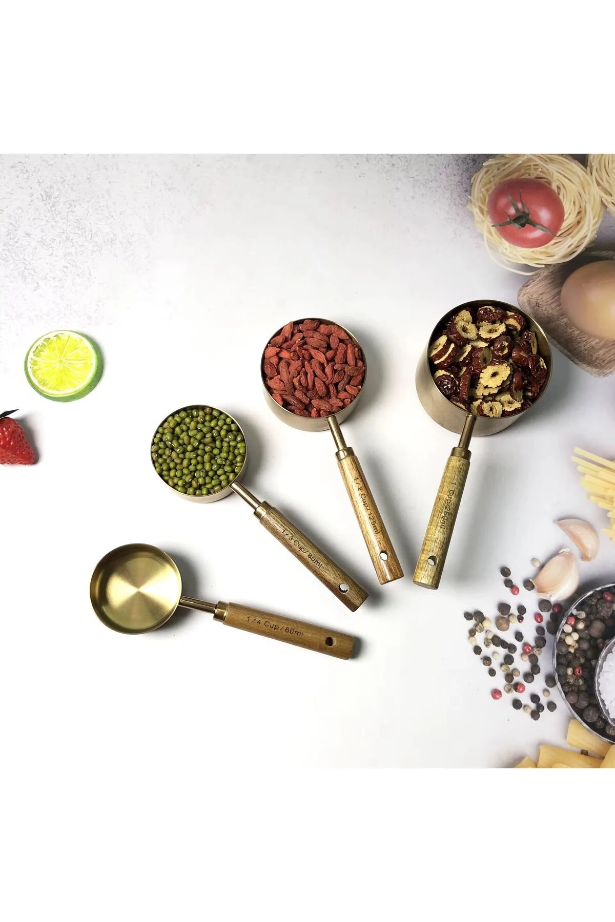 4LÜ AHŞAP SAPLI GOLD ÖLÇÜ KAŞIĞI SOSLUK