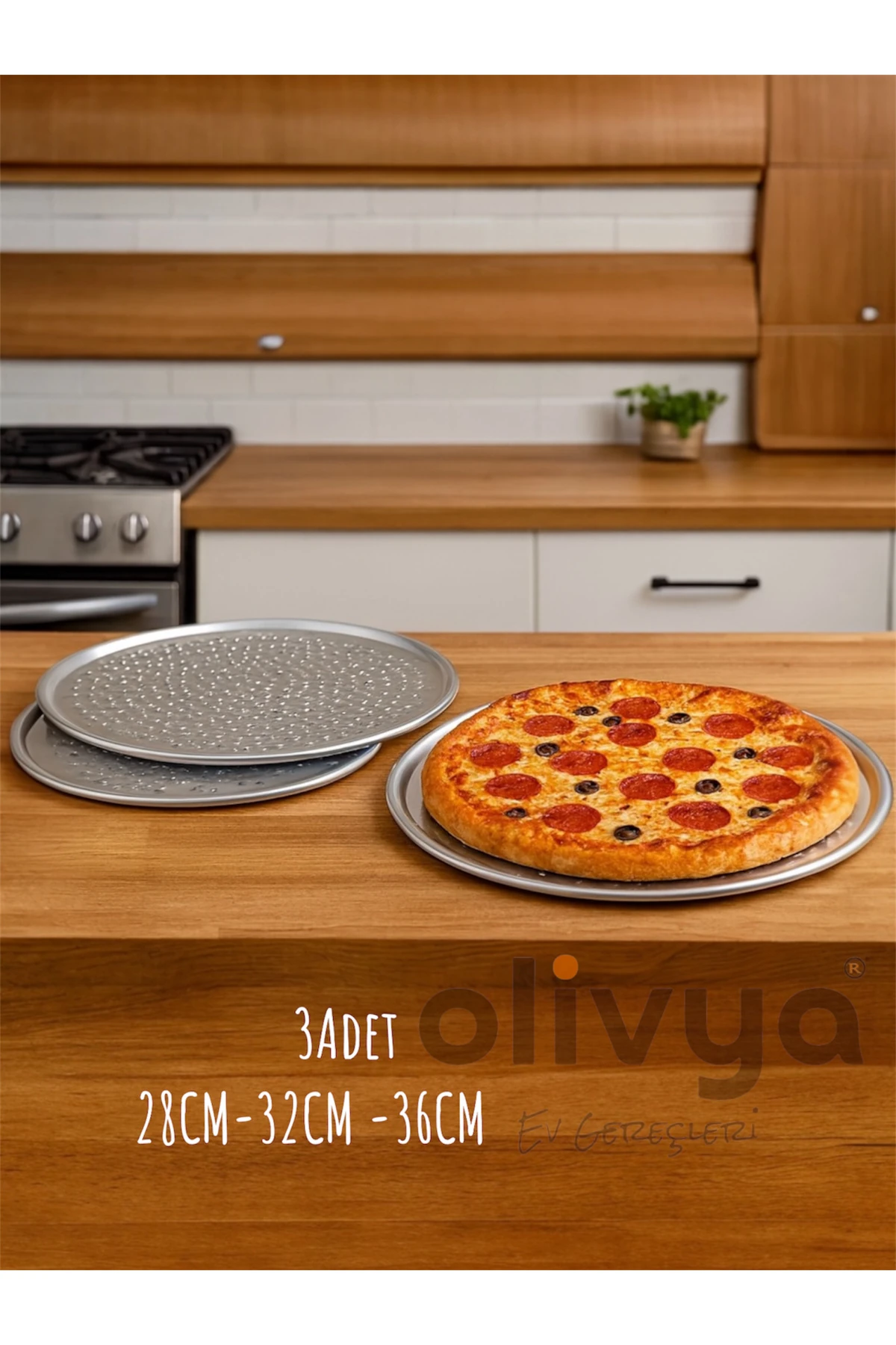 3LÜ Delikli Pizza Tepsisi Lahmacun Pide Pişirme