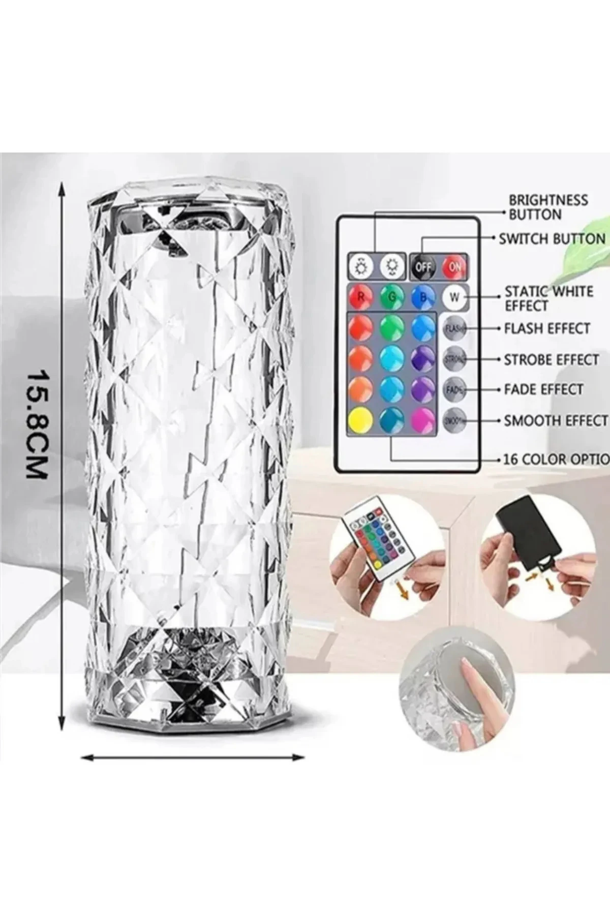 Kristal Elmas Şarjlı Dokunmatik Kumandalı Led Masa Lambası