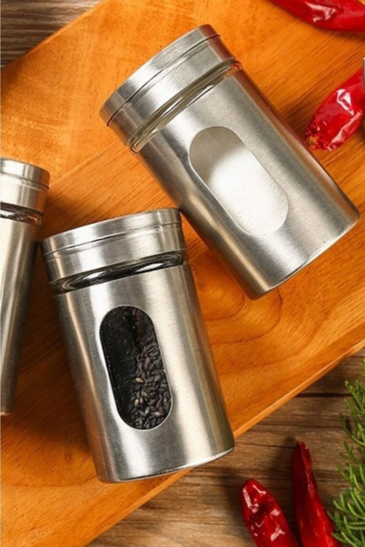 2'li Metal Kaplamalı Cam Tuz-biber-baharat Kabı Bh-1333