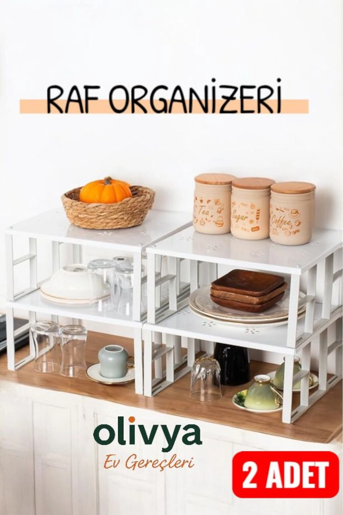 Organizers Dolap İçi Düzenleyici Raf Tabak Bardak Rafı Metal Raf 2'li