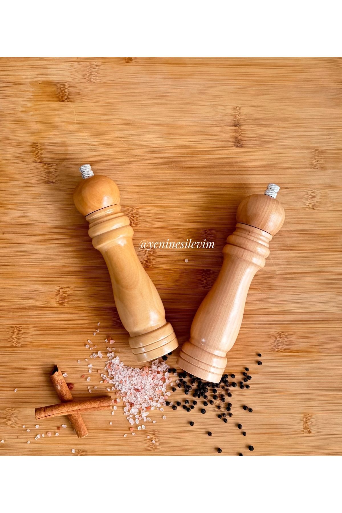 2'li Doğal Bambu Ahşap Baharat Öğütücü Değirmeni Tuz Karabiber Öğütücü (Küçük)