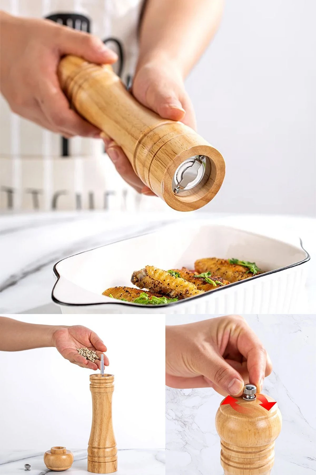 Bambu Gövdeli Komple Ahşap Tuz Karabiber Değirmeni Baharat Öğütücüsü 16 Cm