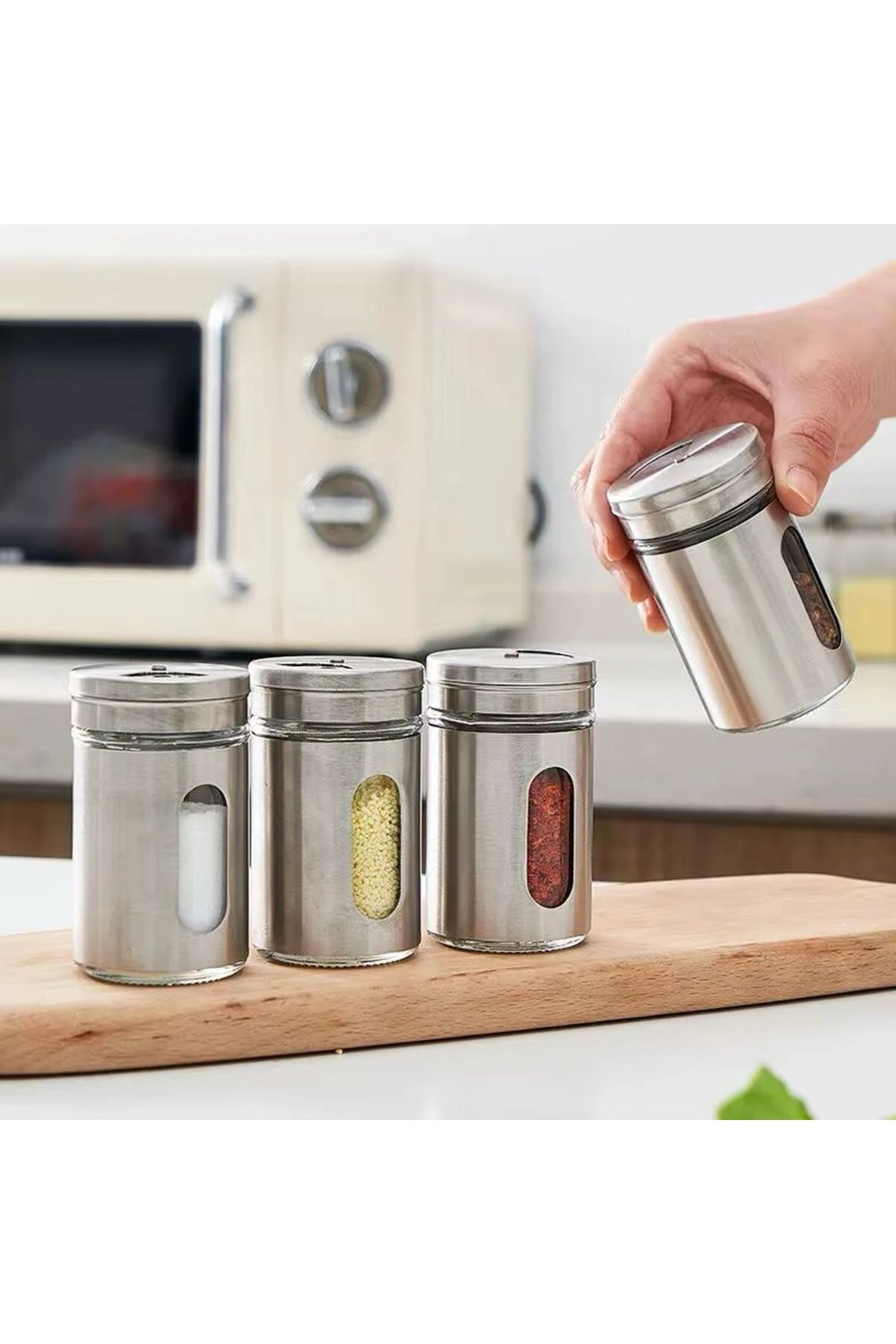 2'li Metal Kaplamalı Cam Tuz-Biber Baharat Kabı