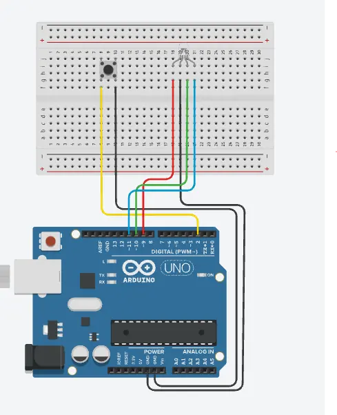 Arduino Uno RGB LED ve buton bağlantı şeması