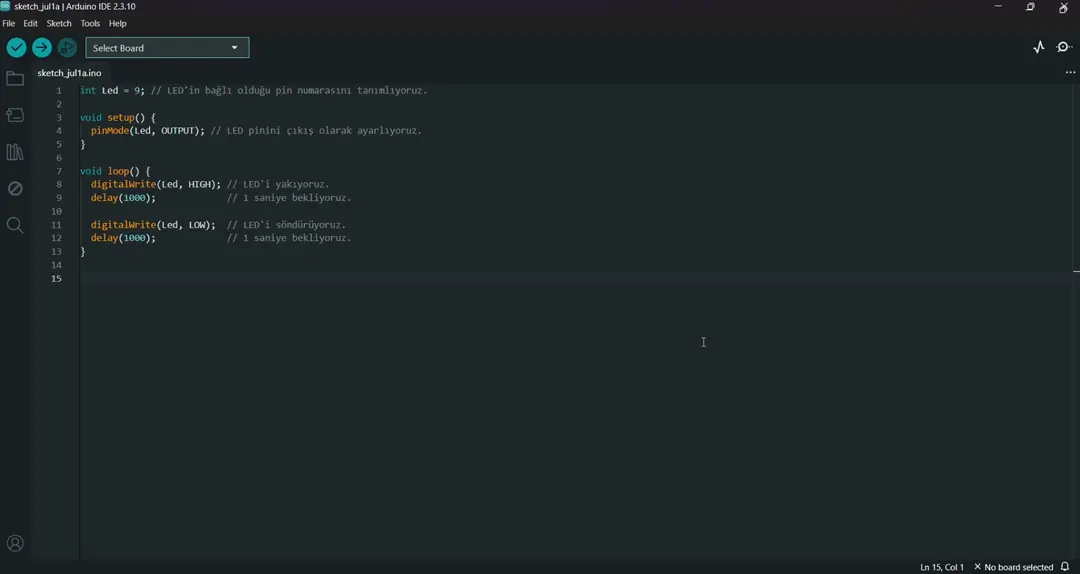 Arduino IDE üzerinden Arduino Uno karta kod yükleme ekranı