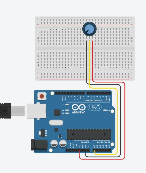 Arduino Uno ve potansiyometre bağlantı şeması