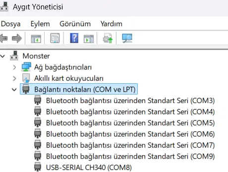 Arduino IDE port kontrol ekranı