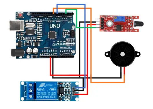 Arduino Gaz ve Alev Tespit Sistemi Devre Şeması