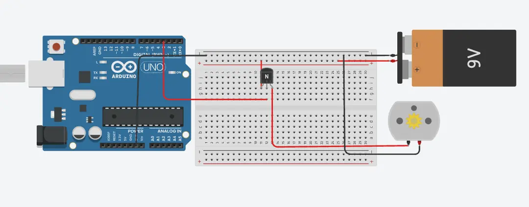 Arduino ile NPN transistör kullanarak yük kontrolü devre şeması