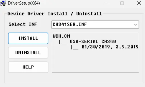 CH340 driver install ekranı