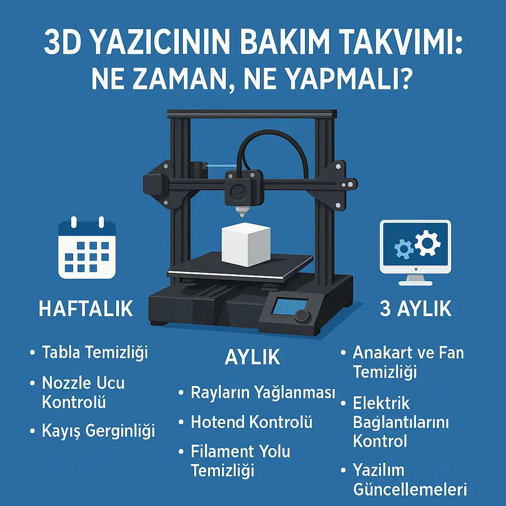 3D Yazıcı Periyodik Bakım Takvimi: Günlük, Aylık ve Saat Bazlı Liste bakım öncesi görsel