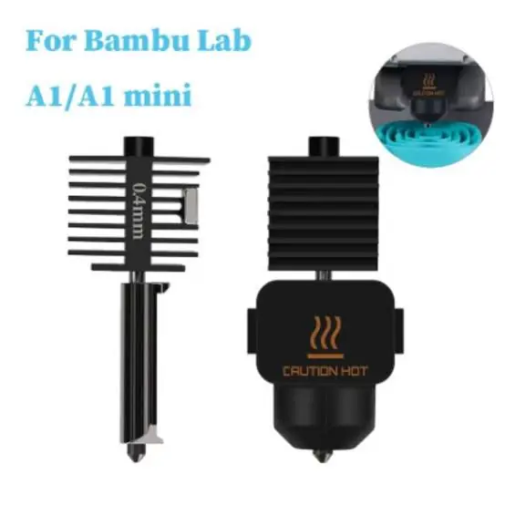 3D yazıcı hotend parçaları; soğutucu blok, heatbreak, ısıtıcı blok, termistör ve nozul