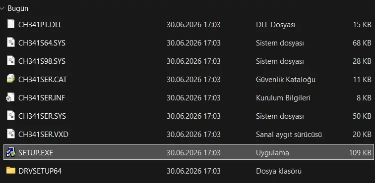 CH341SER driver kurulum dosyası