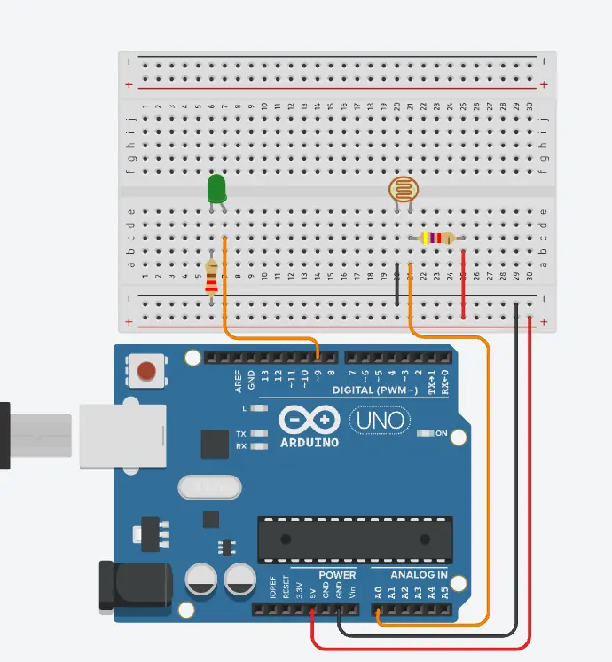 Arduino KY-018 LDR otomatik gece lambası bağlantı şeması