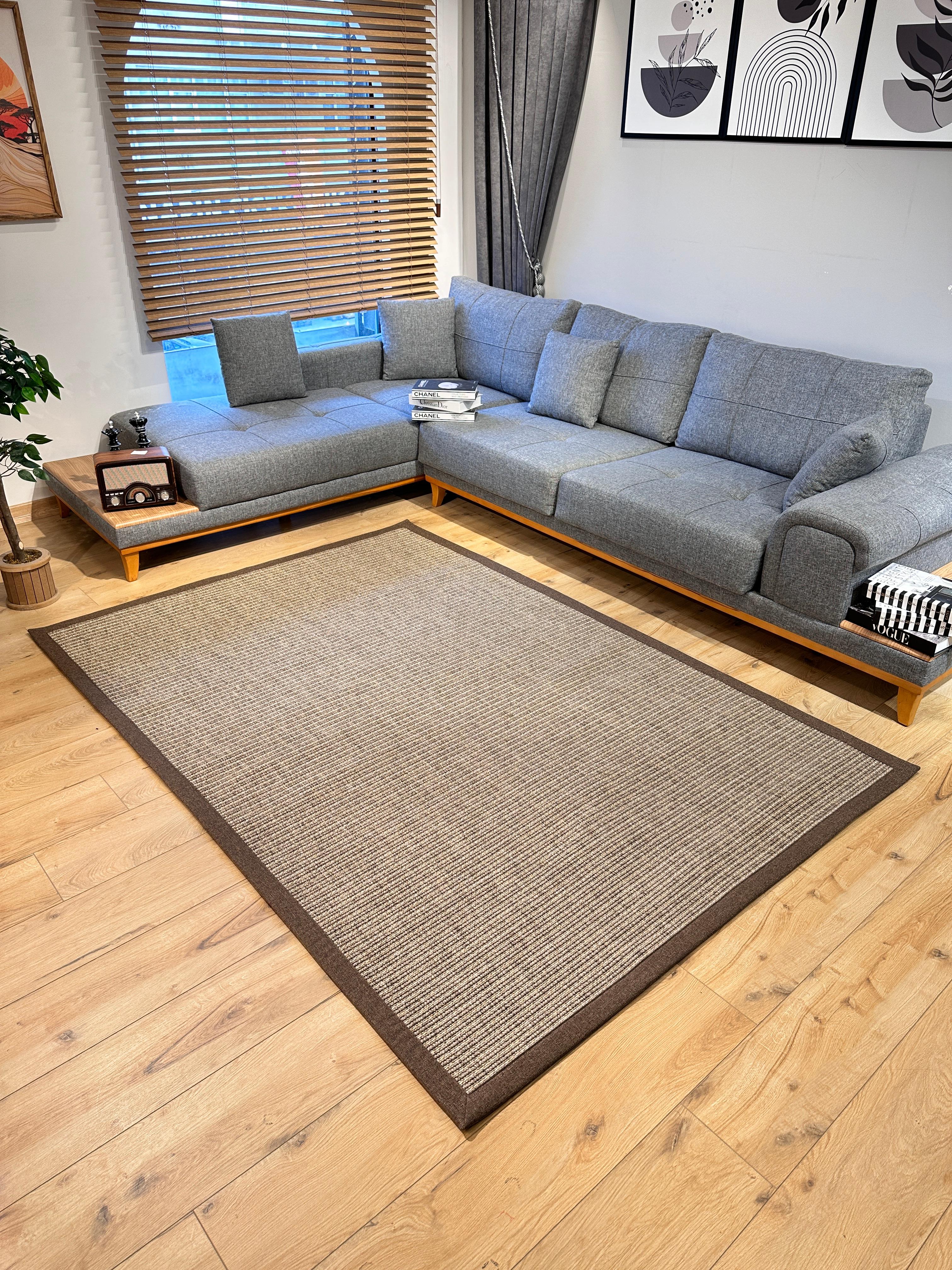 Riva Jüt/Sisal 6010D Kahve Keten Bordürlü 