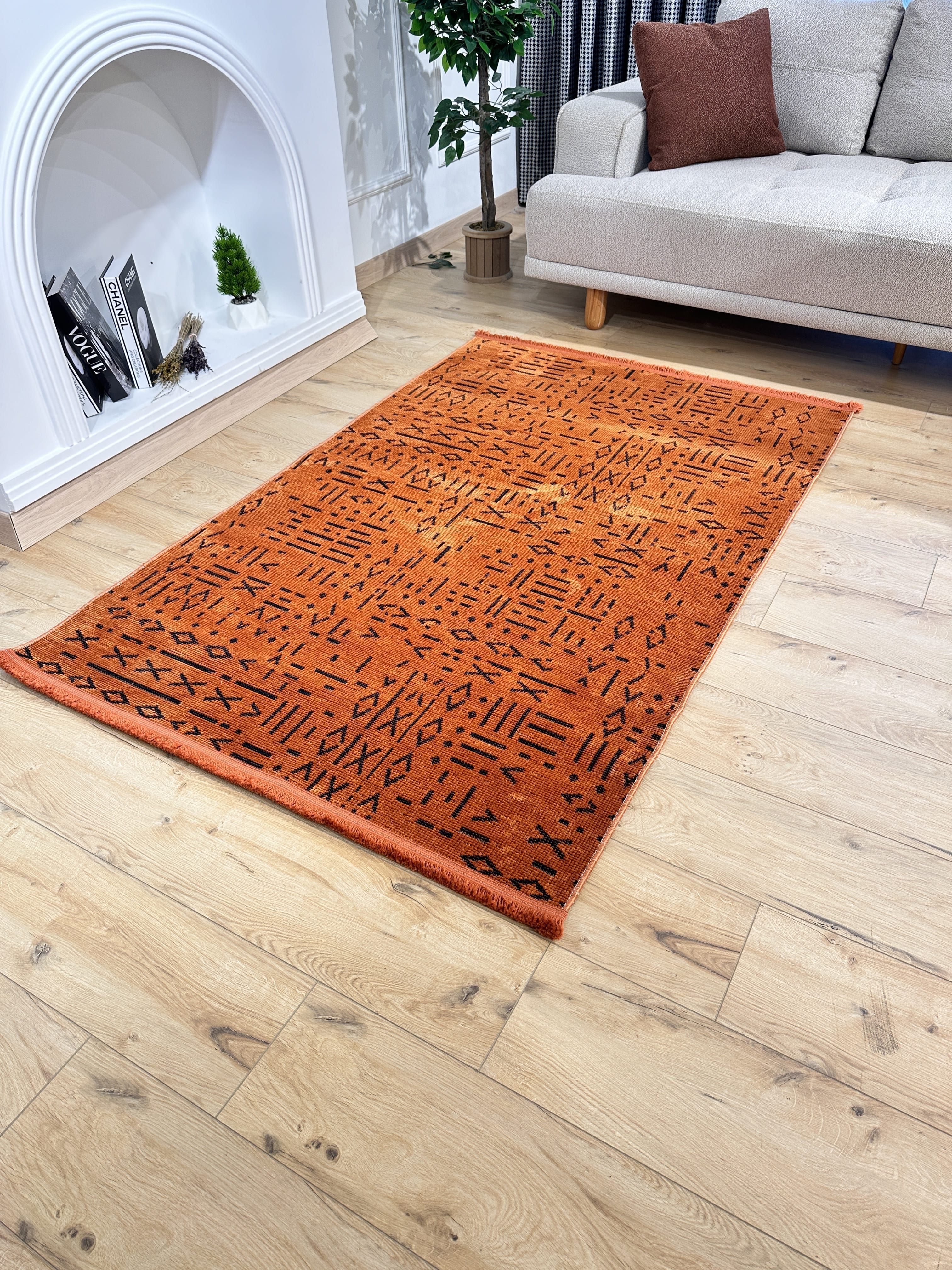Şönil Kilim Çivi Desen Turuncu