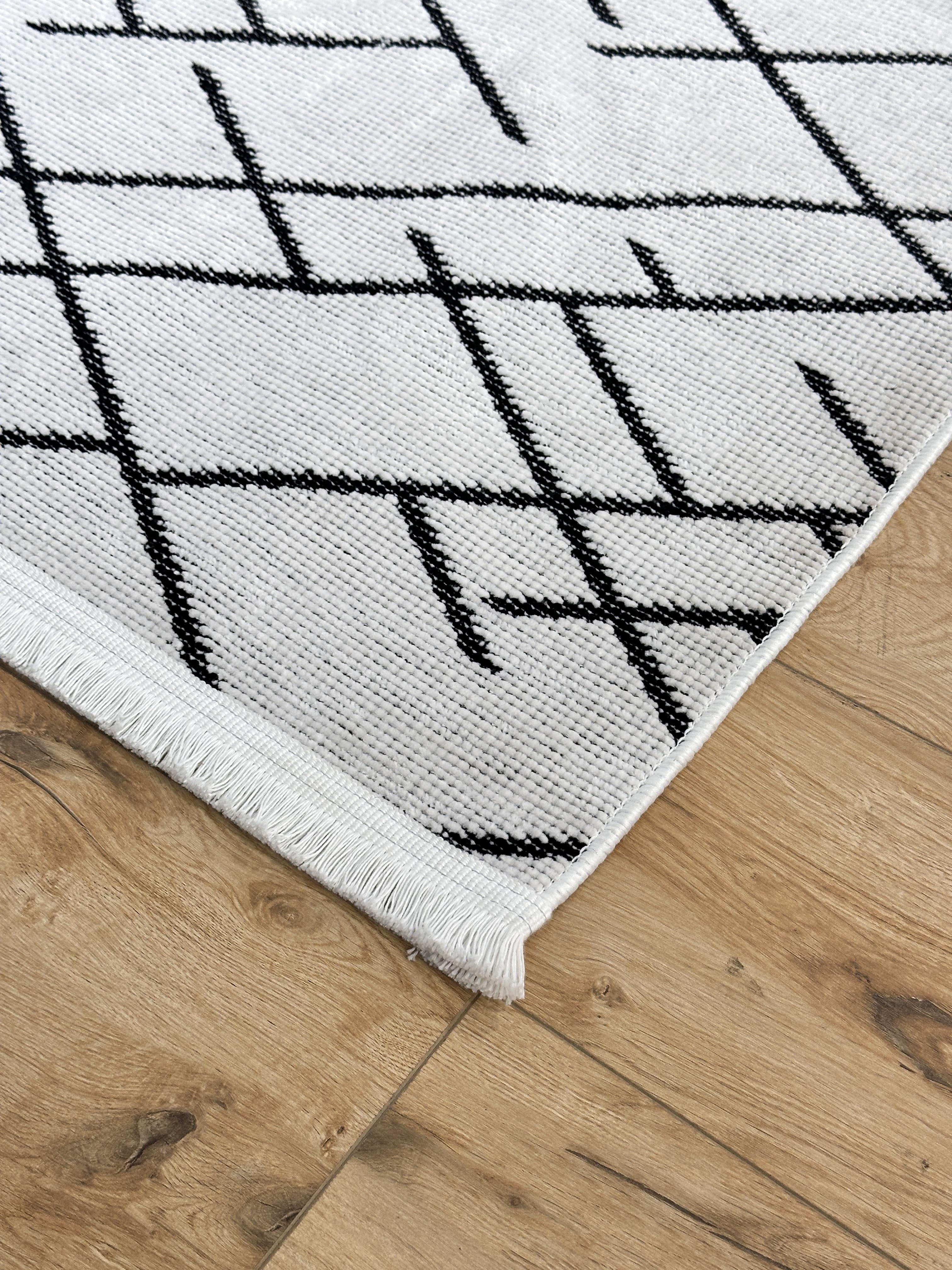Şönil Kilim Mozaik Desen Beyaz