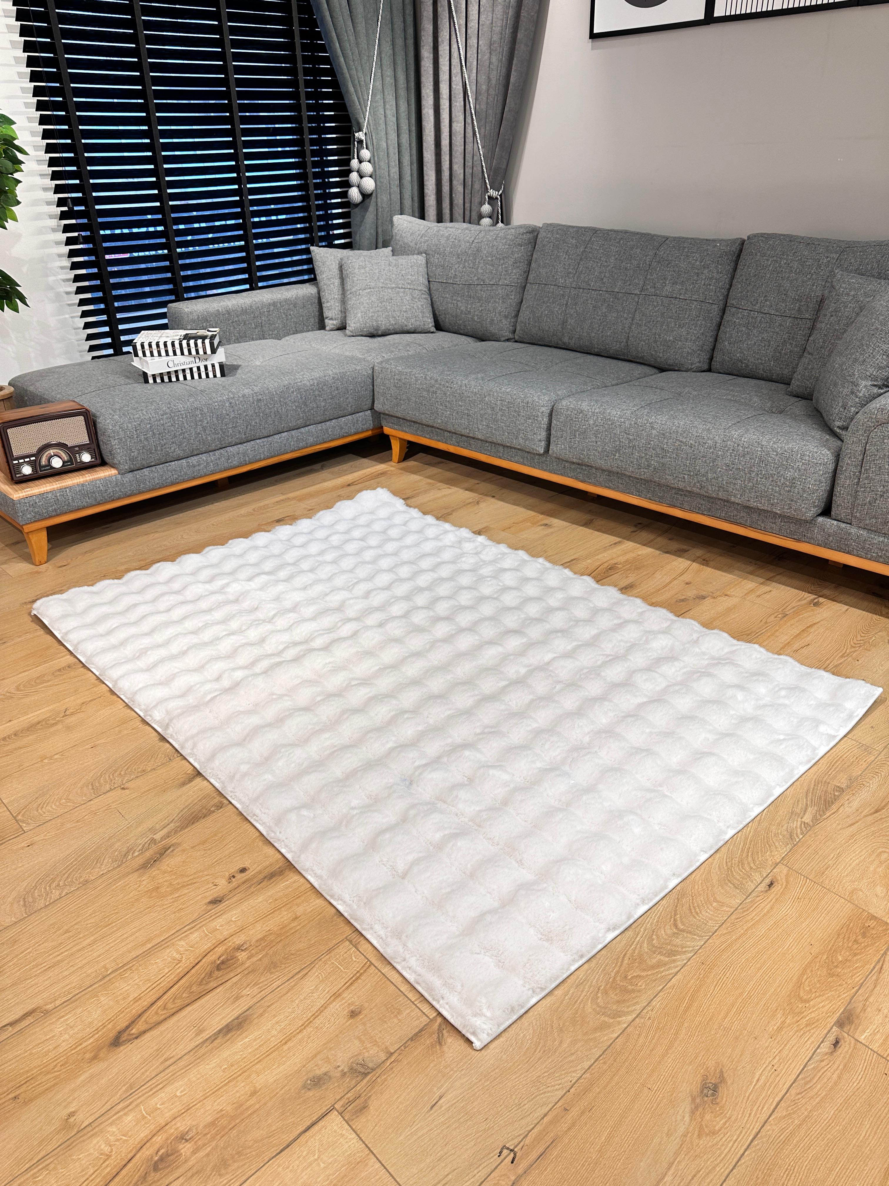 Makro Bubble Peluş/Post Halı Beyaz