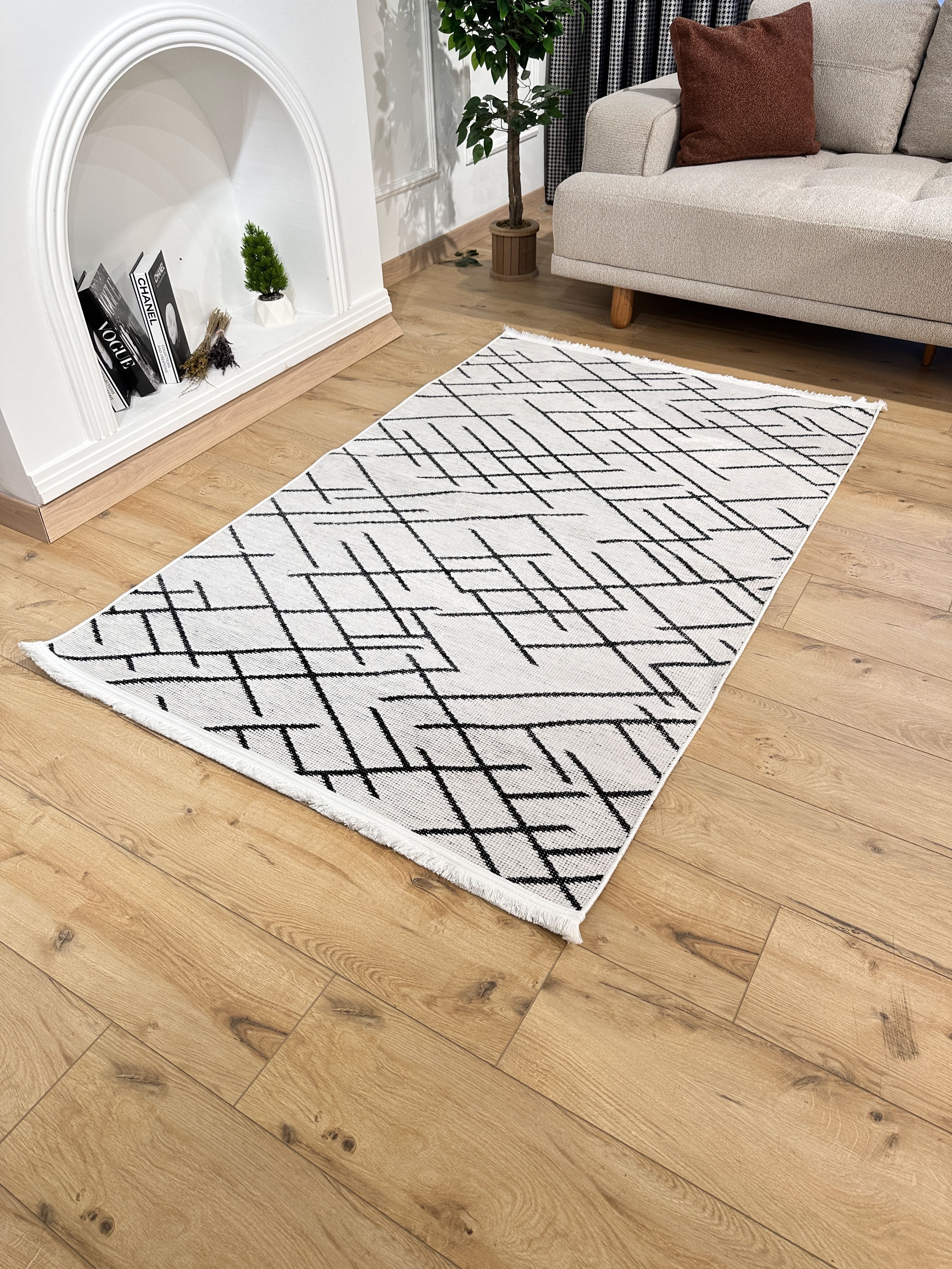 Şönil Kilim Mozaik Desen Beyaz