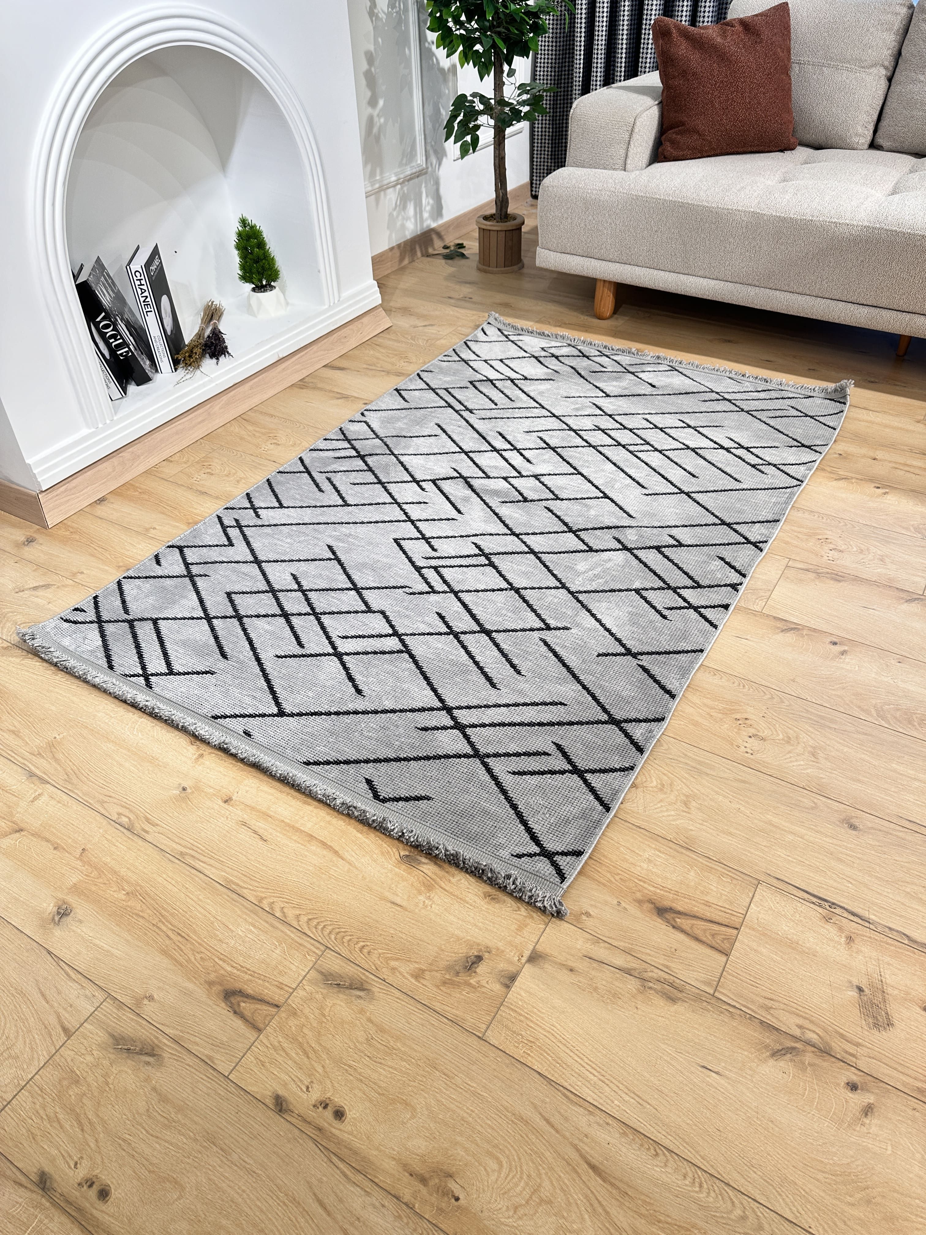 Şönil Kilim Mozaik Desen Gri
