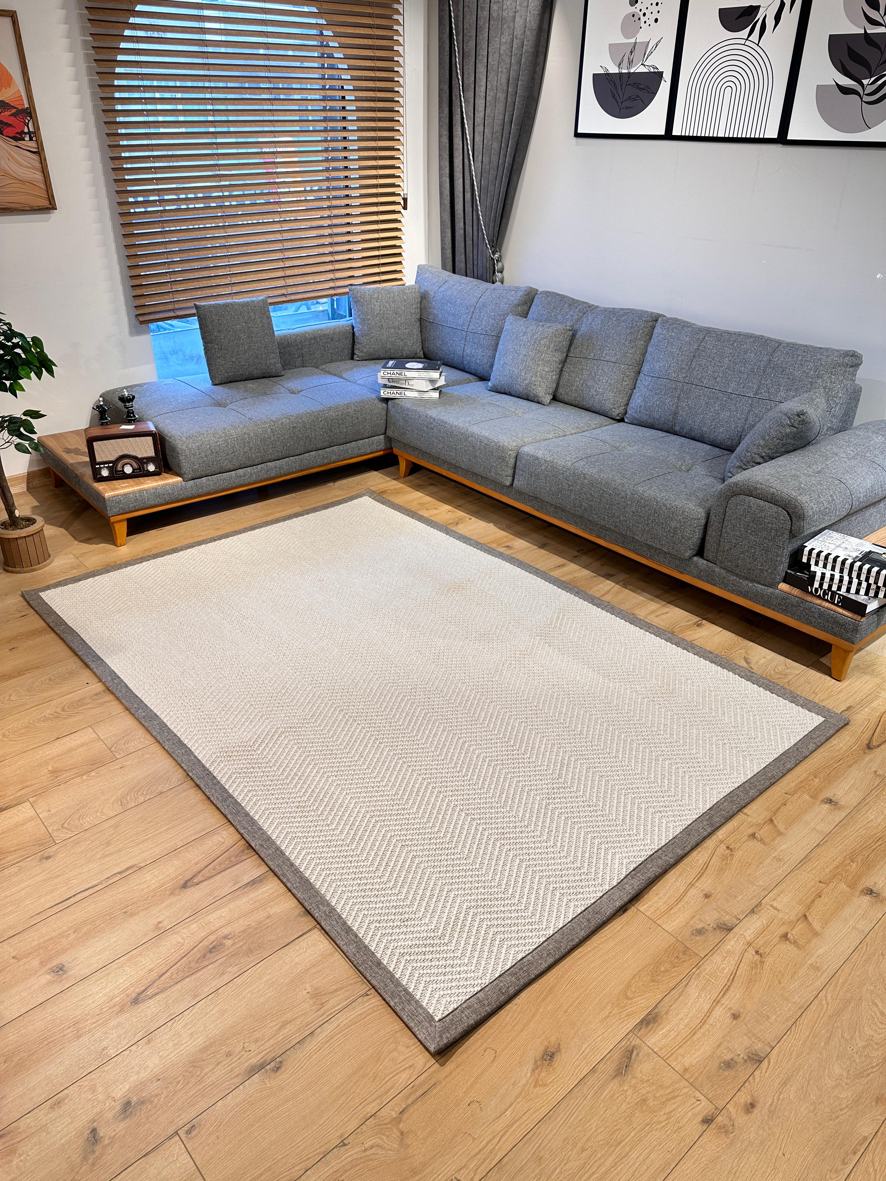 Riva Jüt/Sisal 6001B Krem Keten Bordürlü 