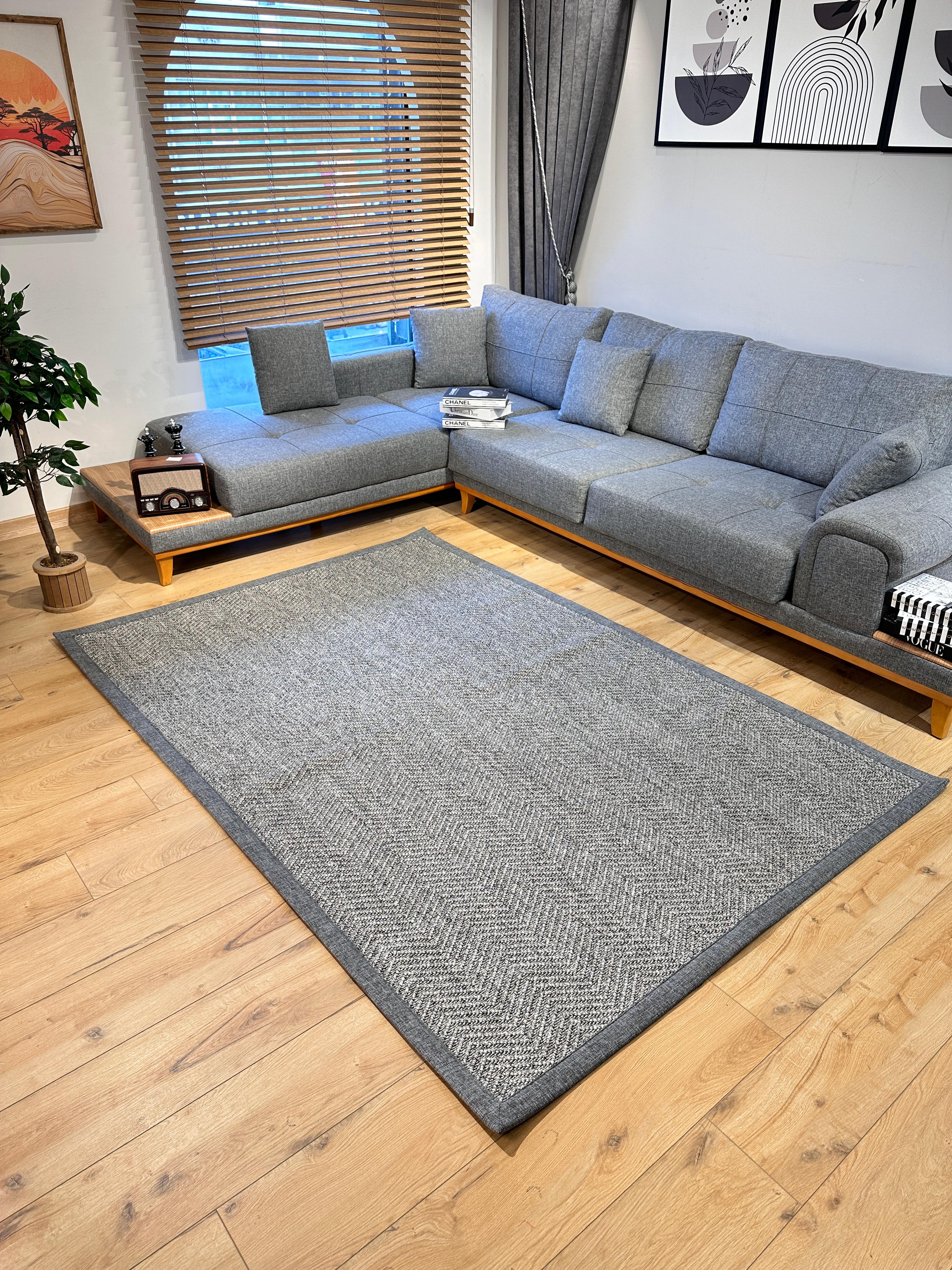 Riva Jüt/Sisal 6002F Antrasit Keten Bordürlü 