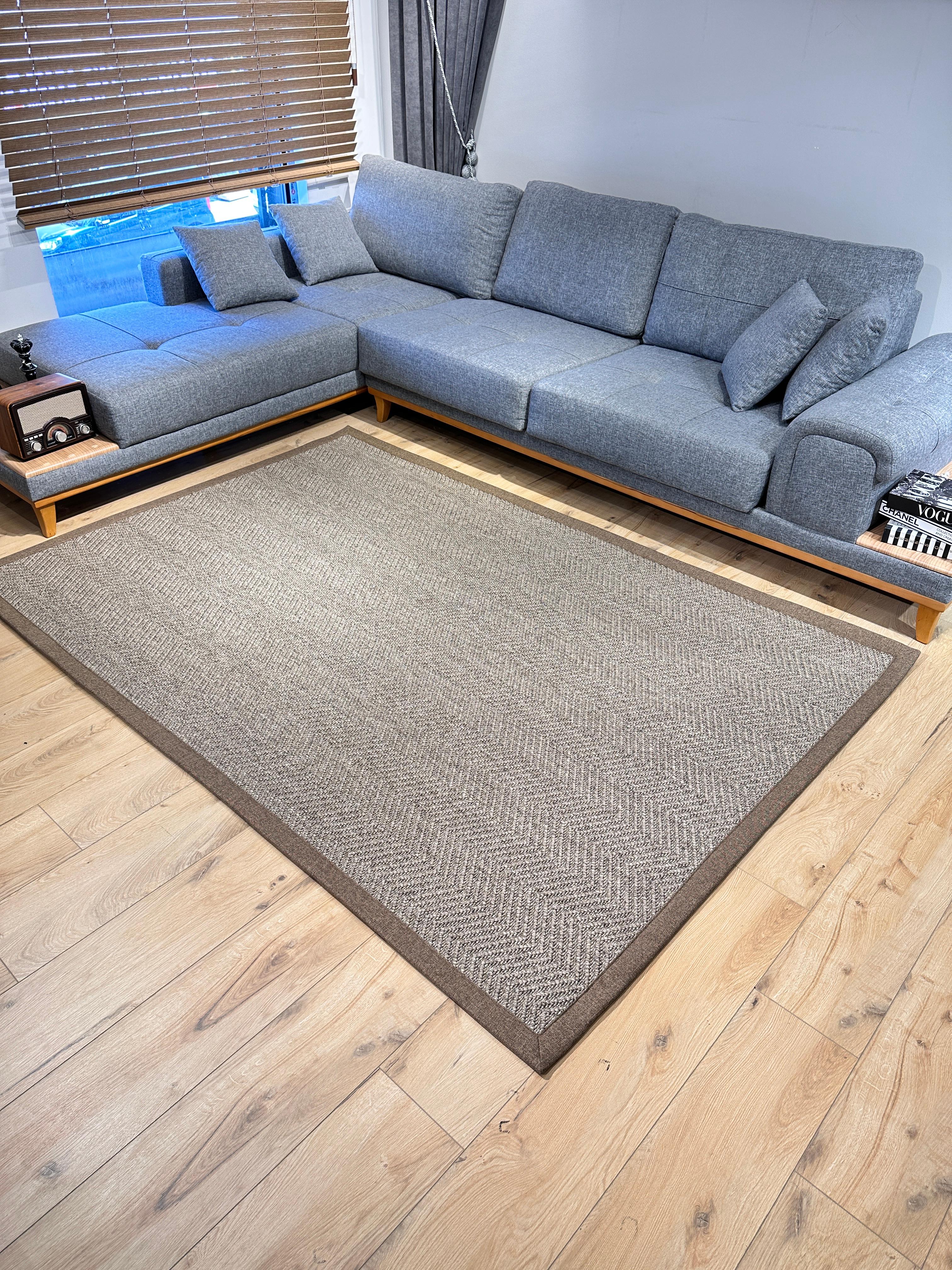 Riva Jüt/Sisal 6003D Kahve Keten Bordürlü 