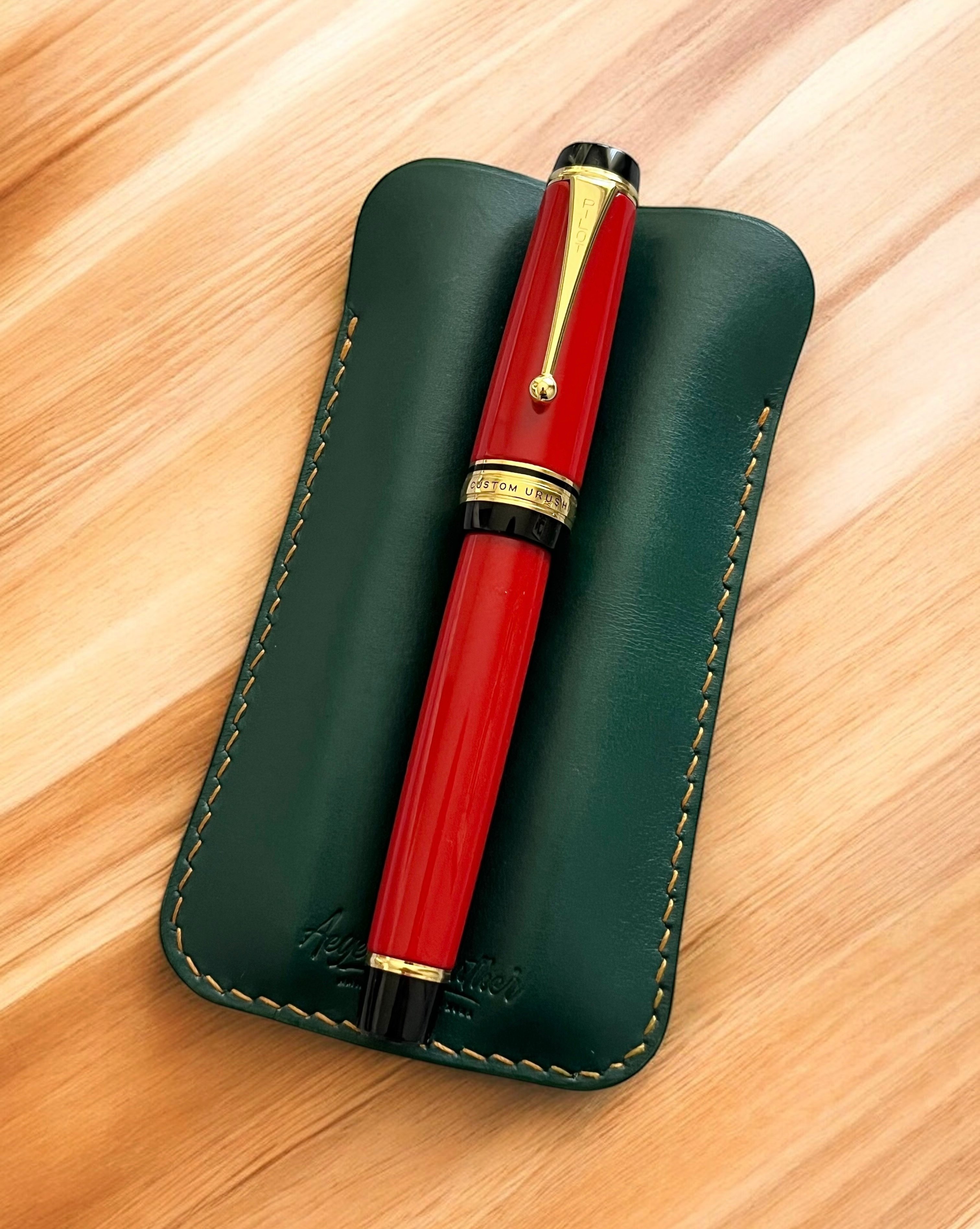 LEATHER DOUBLE PEN SLEEVE-GREEN
