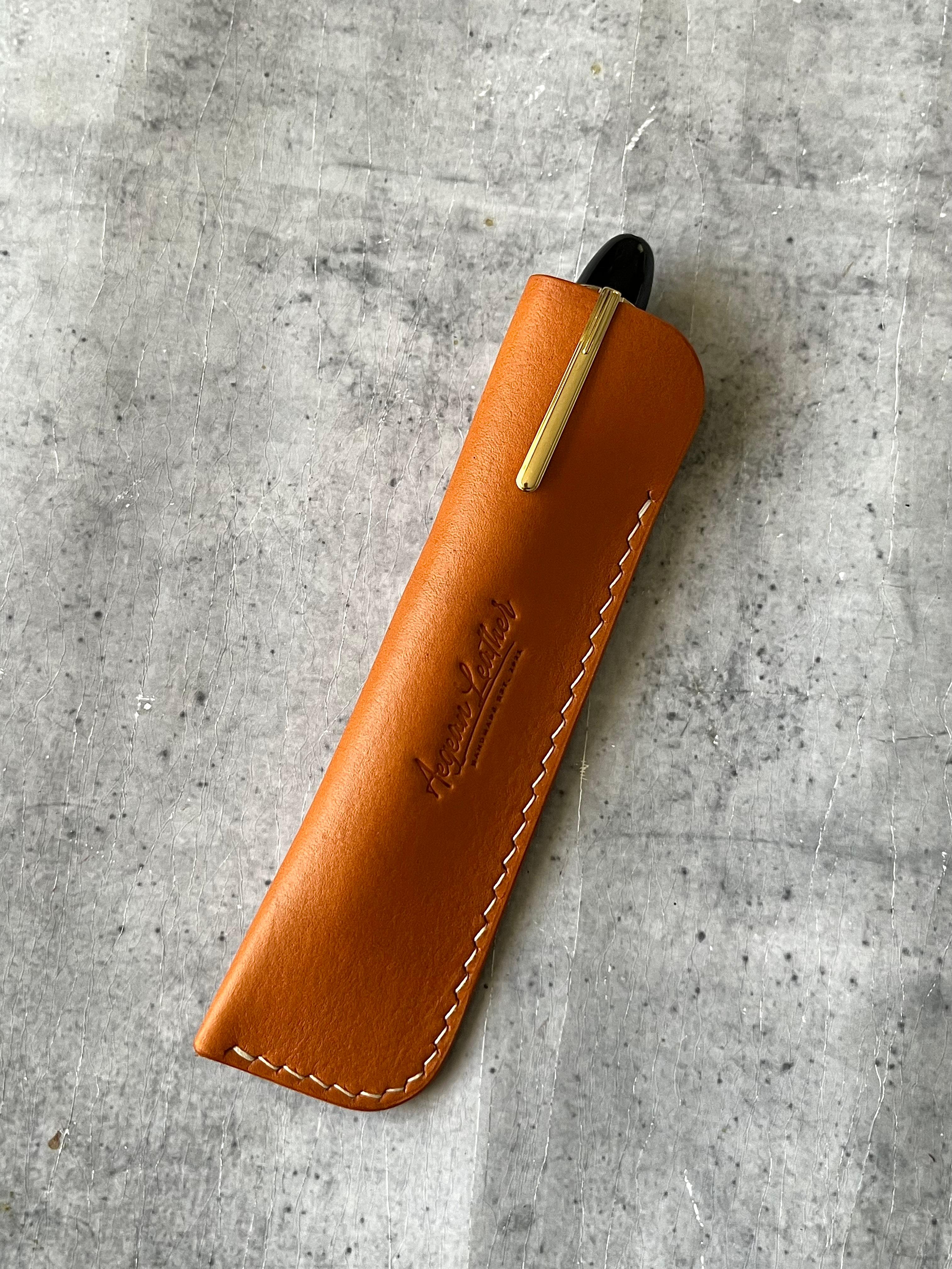 LEATHER SINGLE PEN SLEEVE-TAN